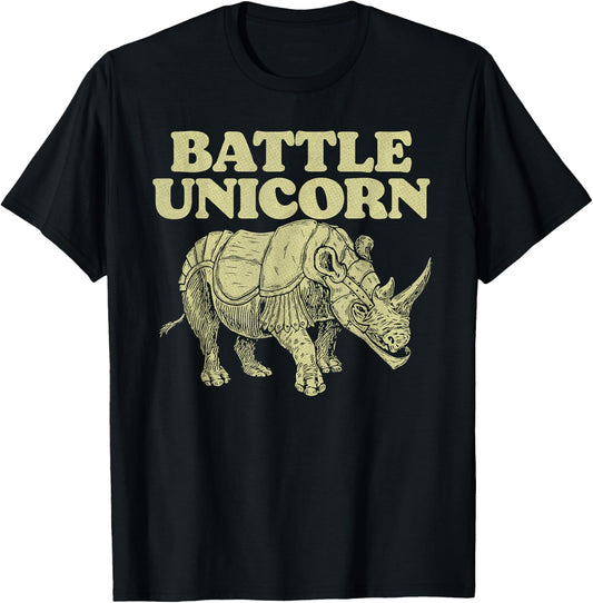 Battle Unicorn! Funny Vintage Armored Rhino T-Shirt - T-Shirt | Black