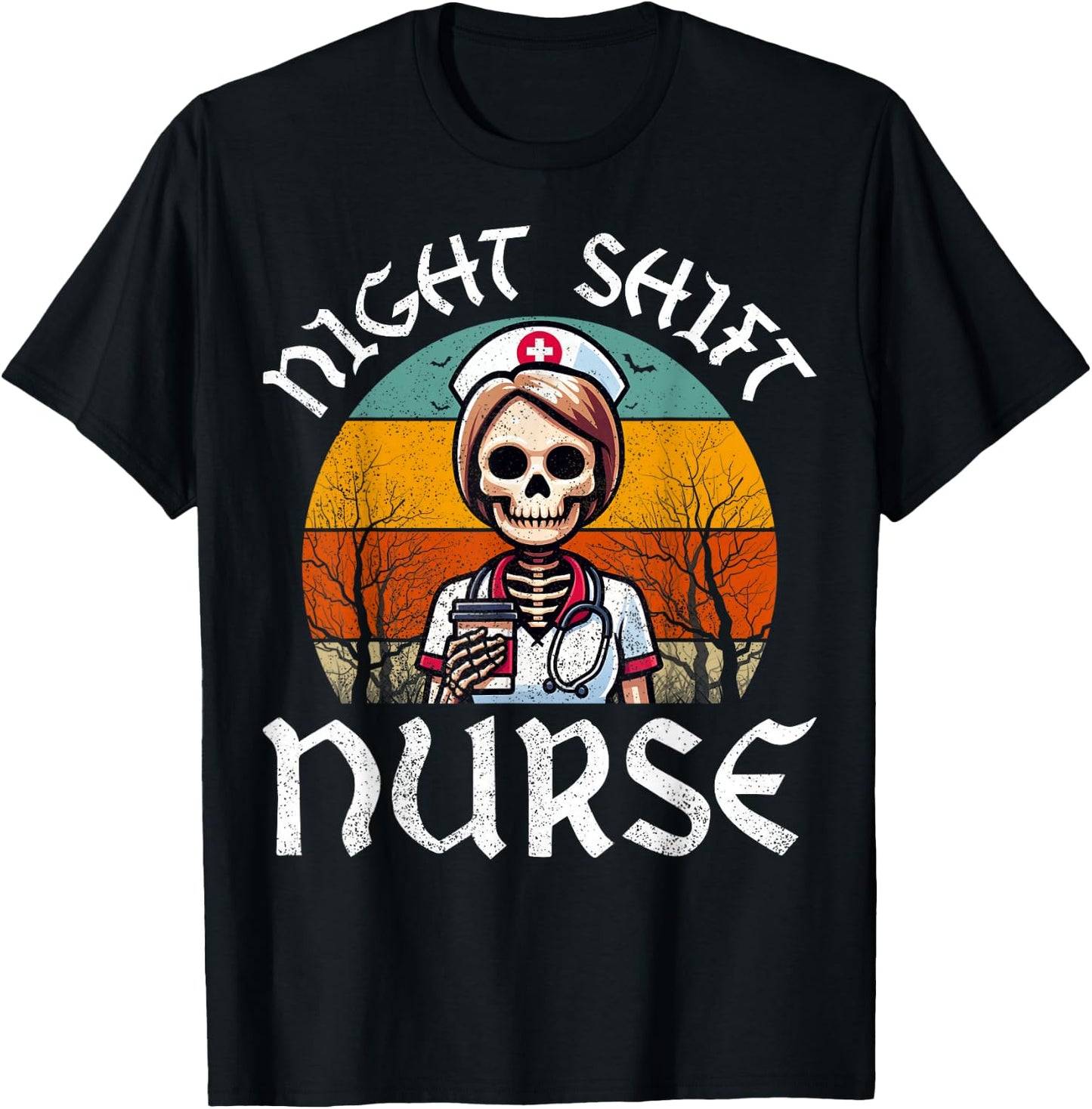 Retro Night Shift Nurse Skeleton Nursing EMT RN Nurses Women T-Shirt - T-Shirt | Black