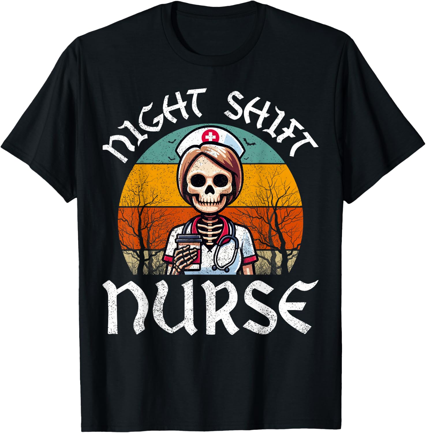 Retro Night Shift Nurse Skeleton Nursing EMT RN Nurses Women T-Shirt - T-Shirt | Black