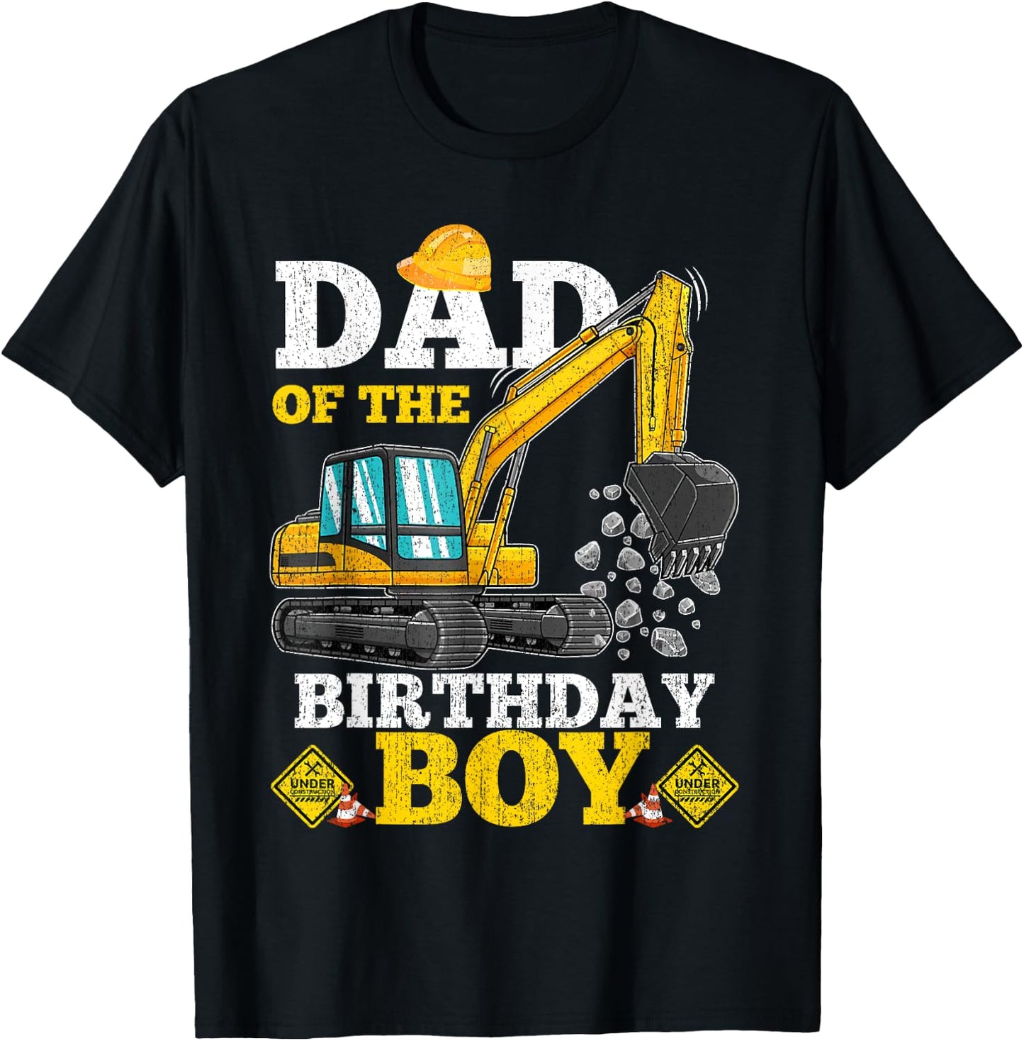 Dad of the Birthday Boy Construction Birthday Excavator Gift T-Shirt - T-Shirt | Black