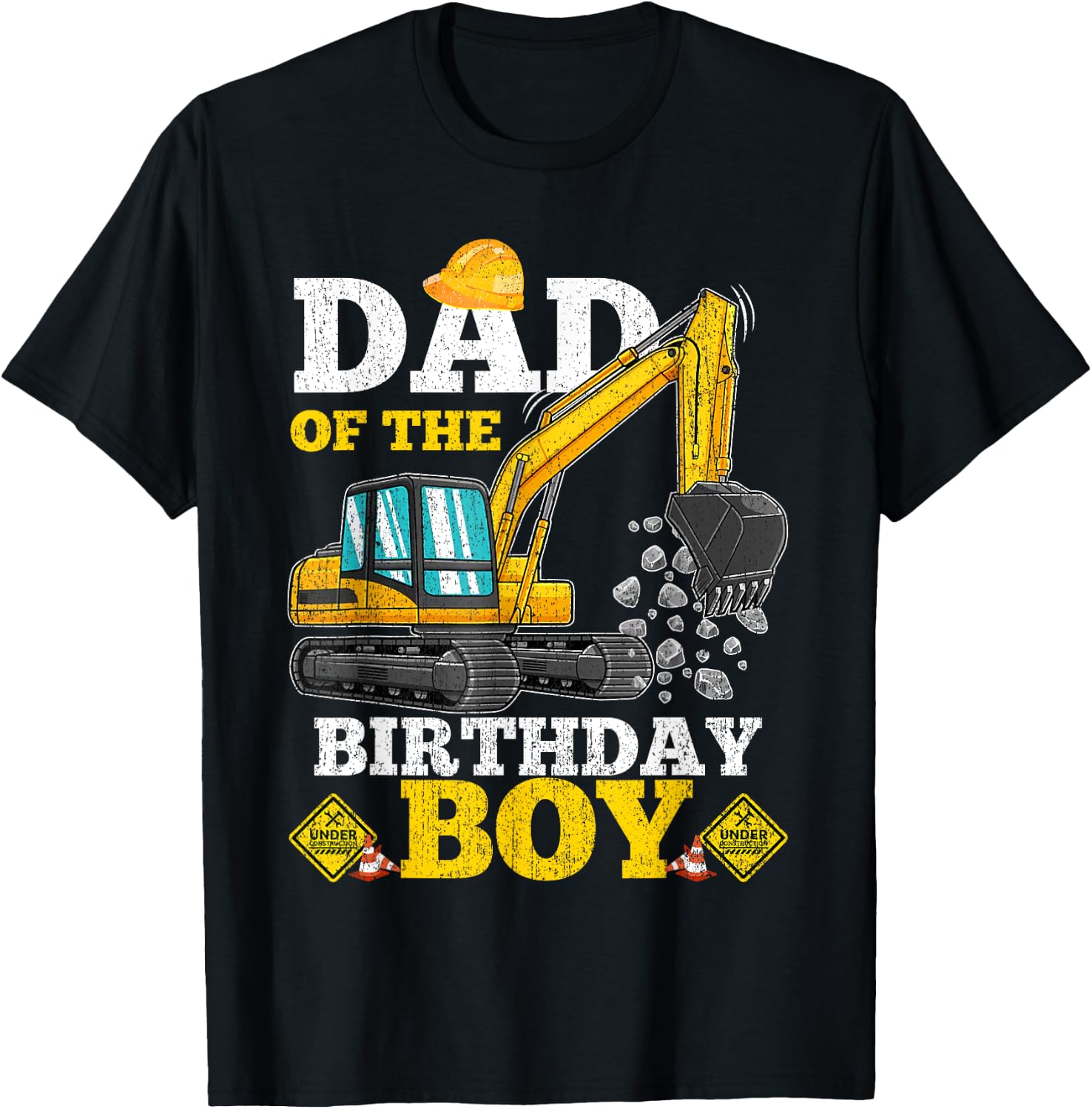 Dad of the Birthday Boy Construction Birthday Excavator Gift T-Shirt - T-Shirt | Black
