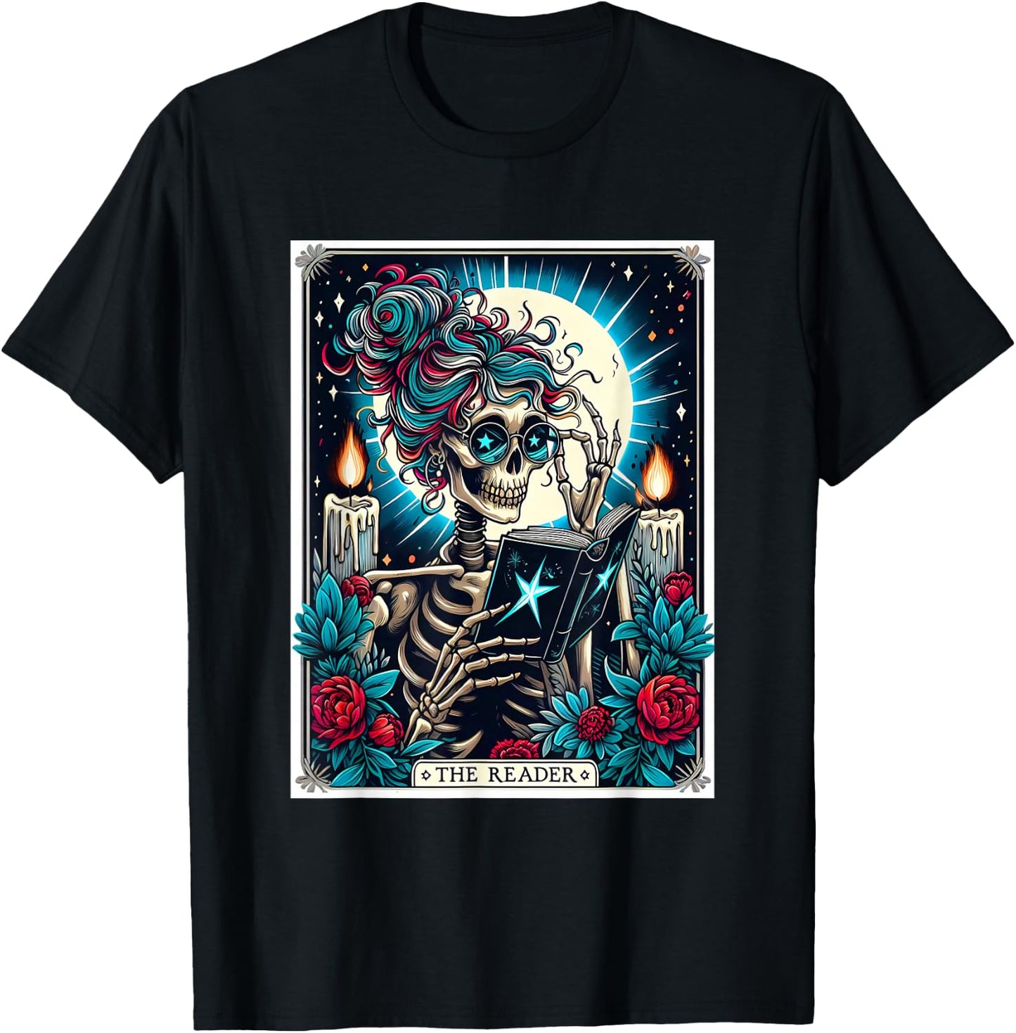 The Reader Tarot Card Funny Book Lover Skeleton Reading Book T-Shirt - T-Shirt | Black