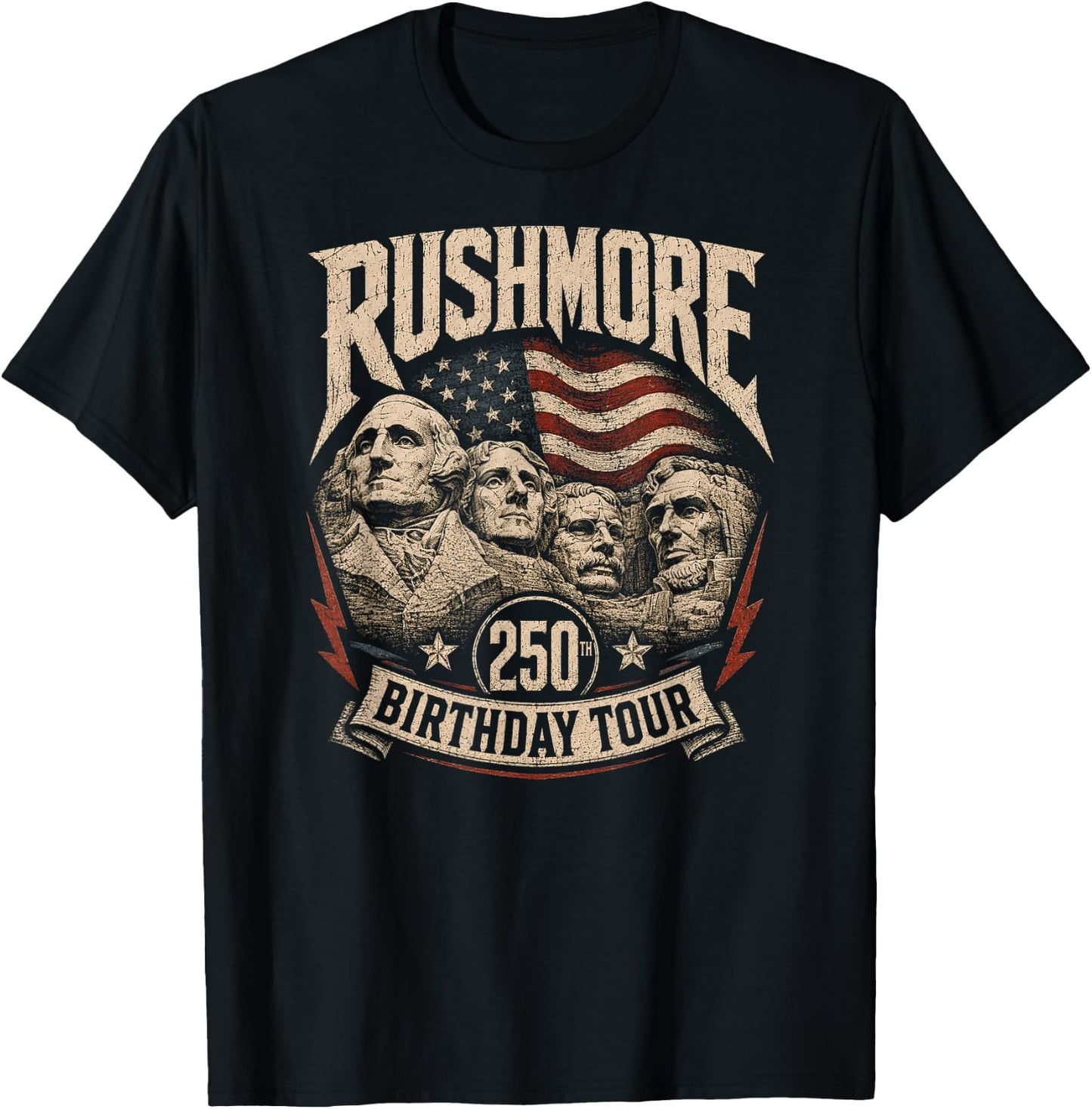 Funny Mount Rushmore 250th Anniversary USA 250 Birthday T-Shirt - T-Shirt | Black