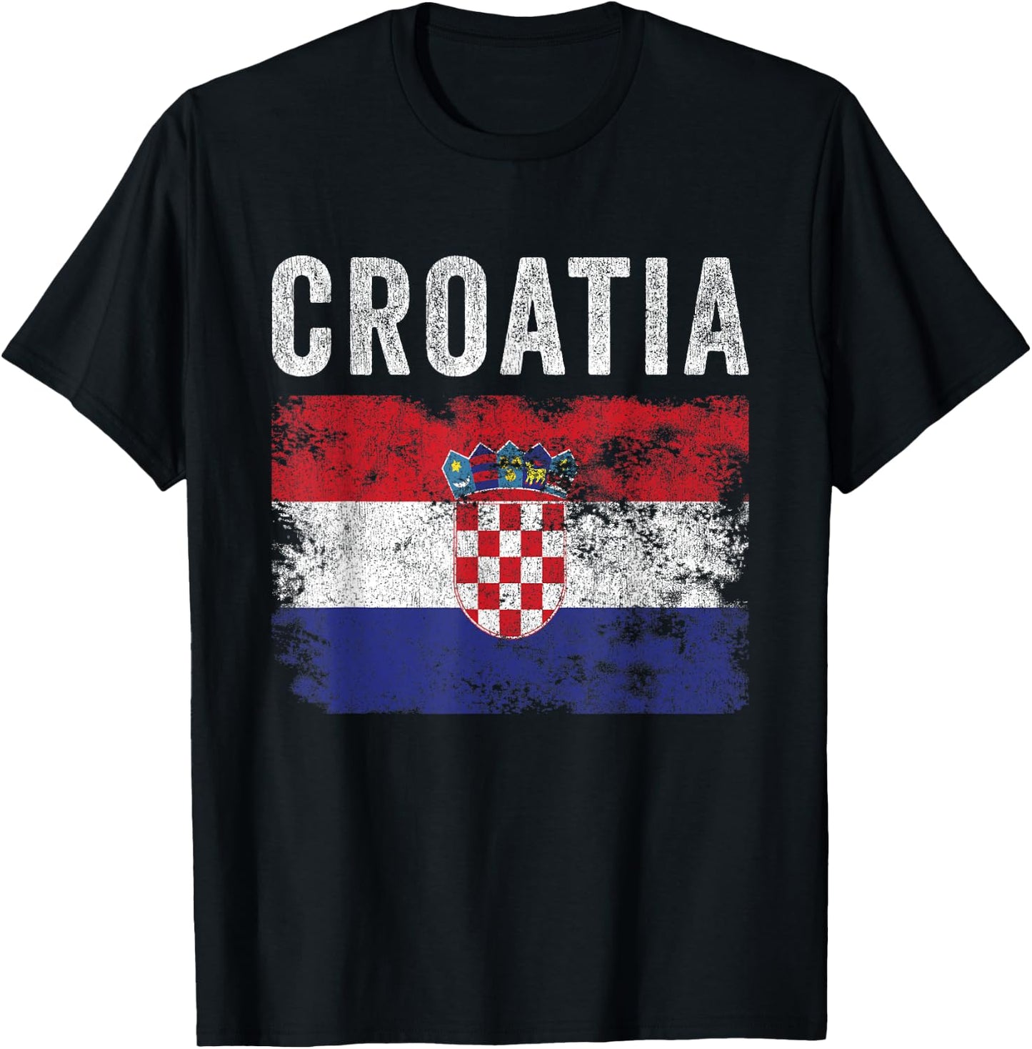 Croatia Flag Distressed - Men Women Kids - Croatian Flag T-Shirt - T-Shirt | Black