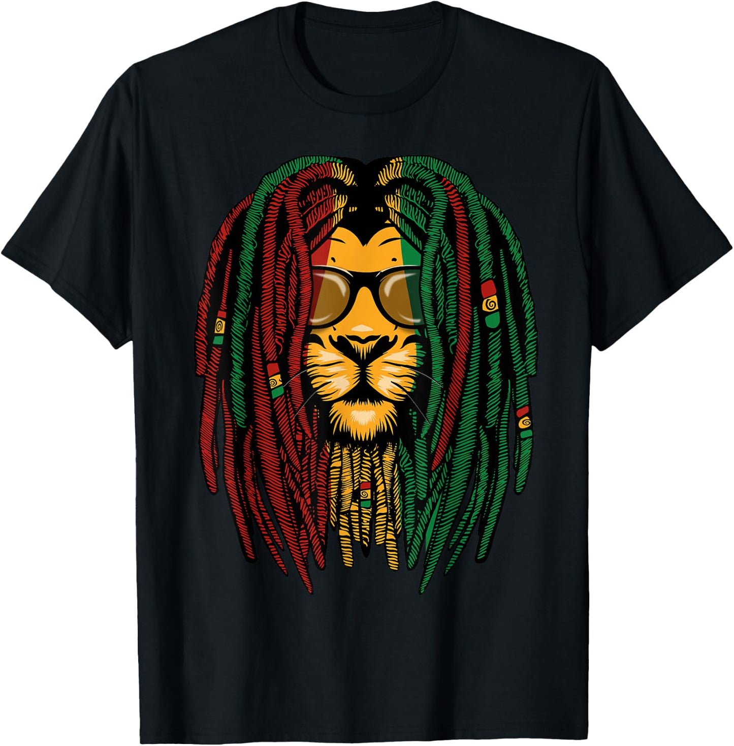 Reggae Lion Dreadlocks Wild Cat Rasta Africa Rastafari Look T-Shirt - T-Shirt | Black