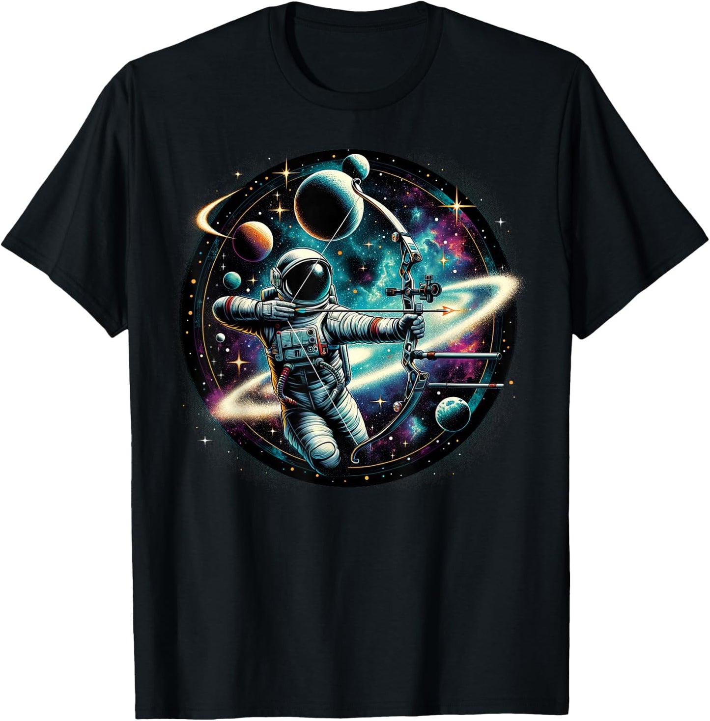 Cool Galaxy Archer Astronaut on Archery T-Shirt - T-Shirt | Black