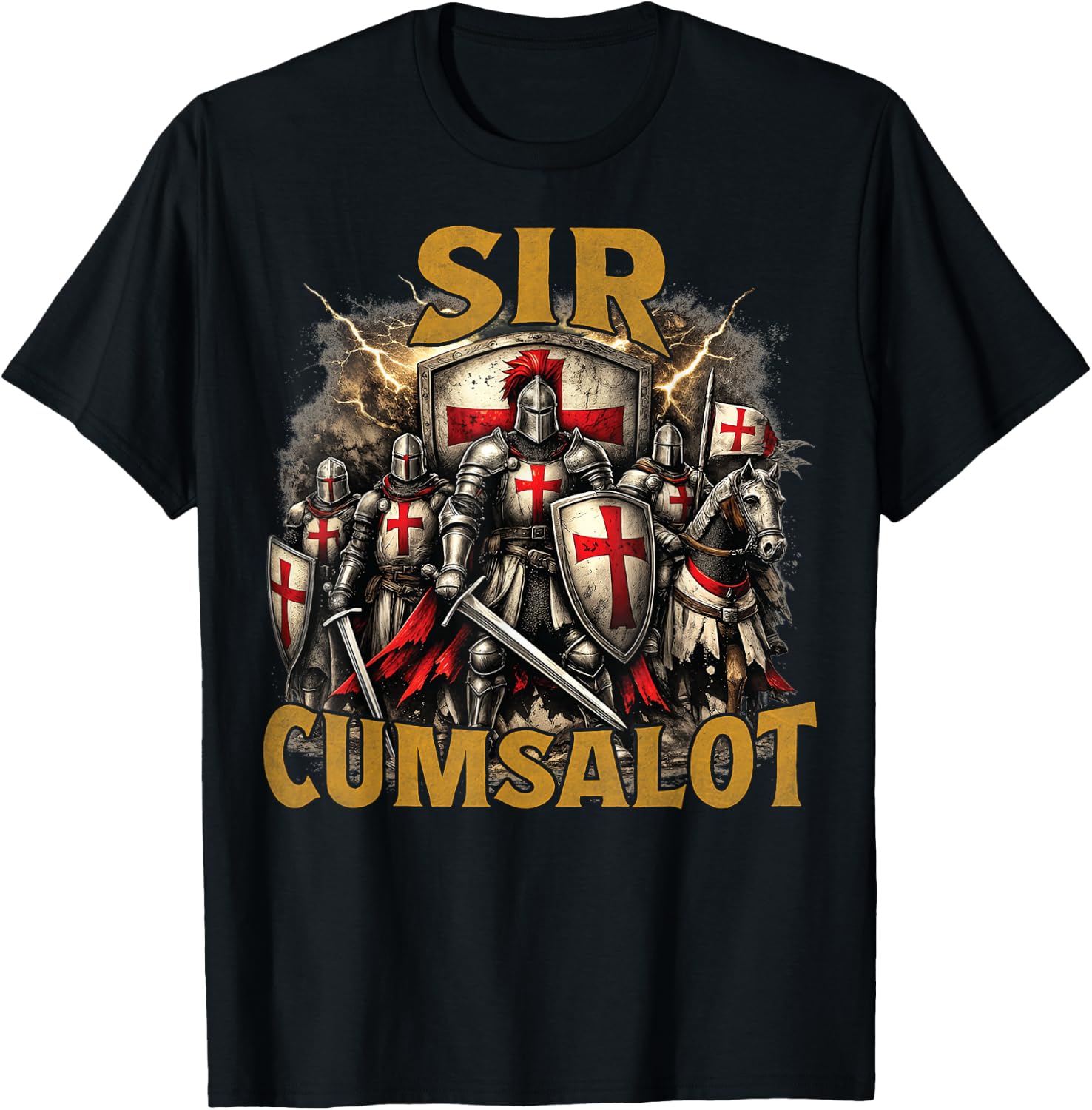 Sir Cumsalot Funny Medieval Knight Adult Humor Gag Gifts T-Shirt - T-Shirt | Black