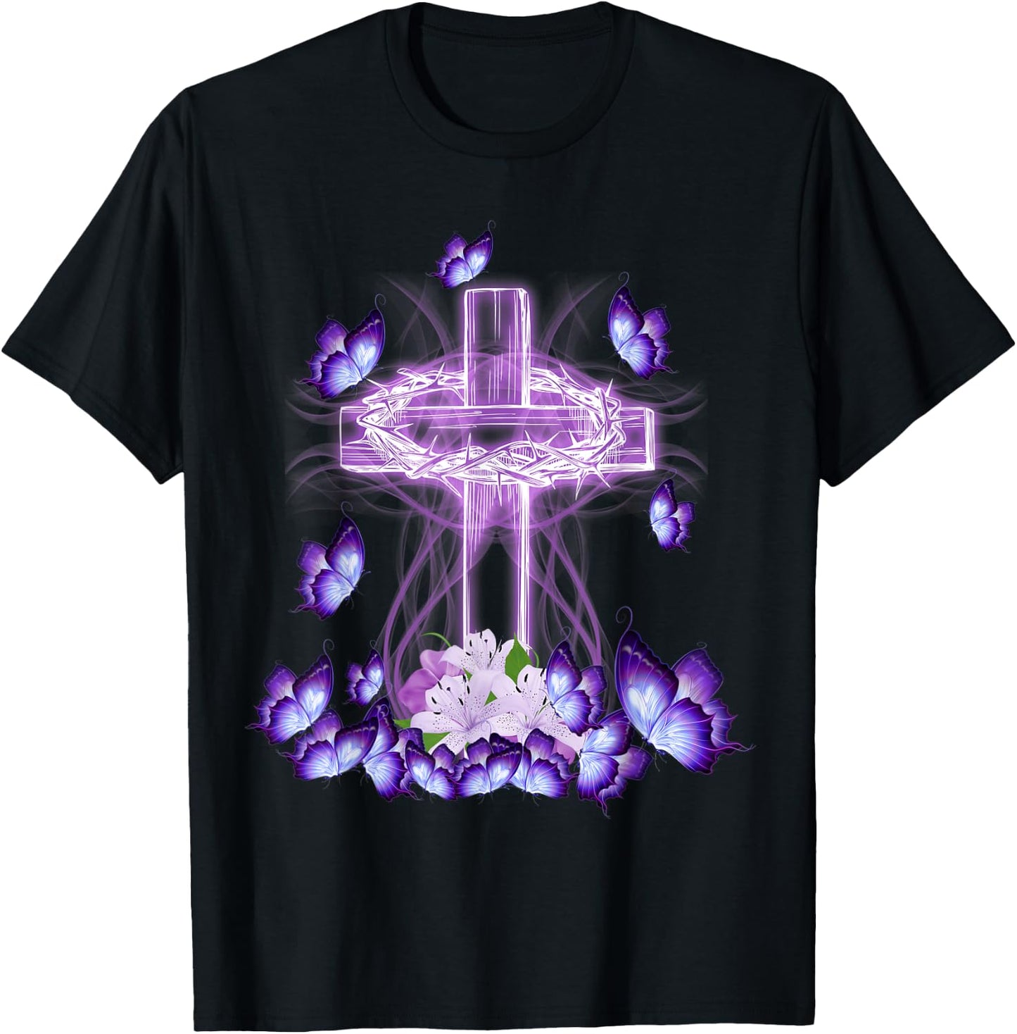 Beautiful Cross And Butterflies for Jesus Lovers T-Shirt - T-Shirt | Black