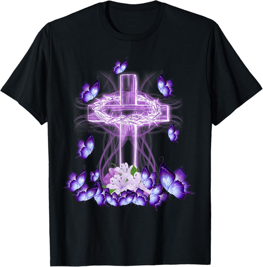 Beautiful Cross And Butterflies for Jesus Lovers T-Shirt - T-Shirt | Black