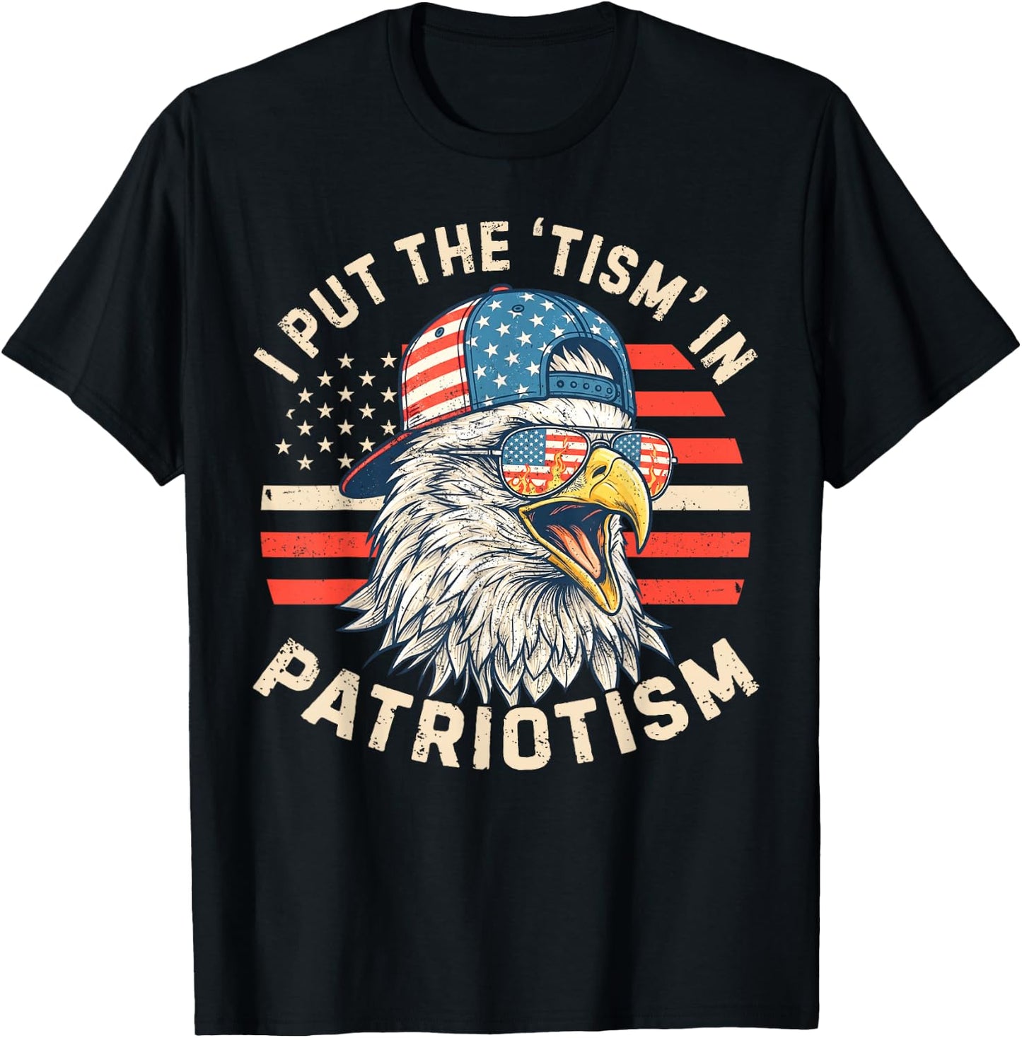 I Put The Tism in Patriotism Athletic Eagle 4th of July Kids T-Shirt - T-Shirt | Black