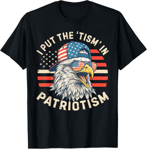 I Put The Tism in Patriotism Athletic Eagle 4th of July Kids T-Shirt - T-Shirt | Black