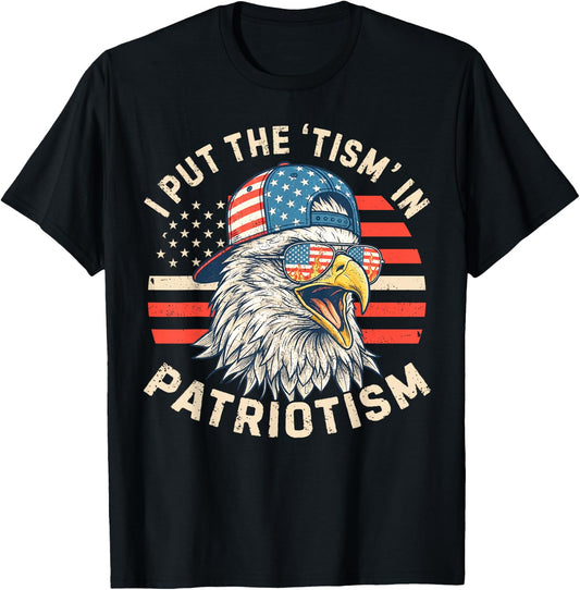 I Put The Tism in Patriotism Athletic Eagle 4th of July Kids T-Shirt - T-Shirt | Black