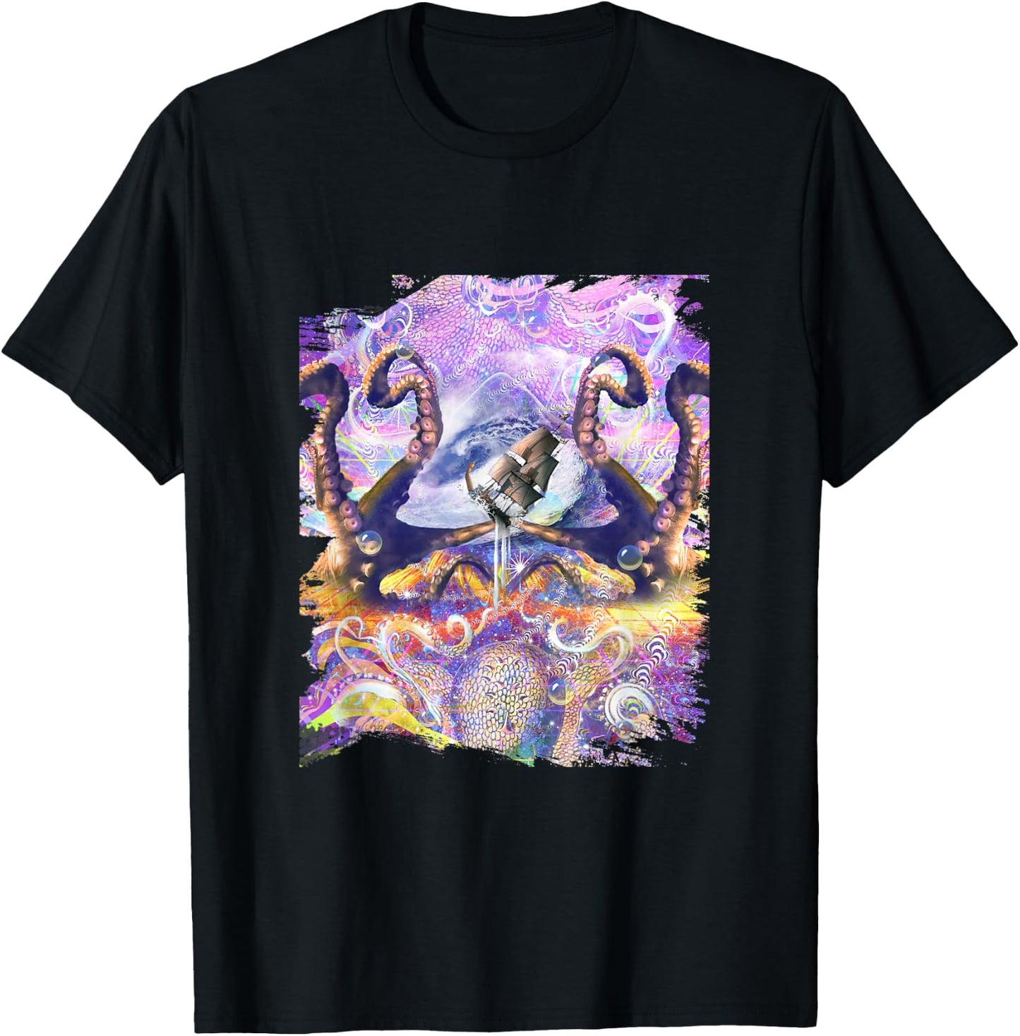 Sea Octopus Monster Trippy Rave T-Shirt - T-Shirt | Black