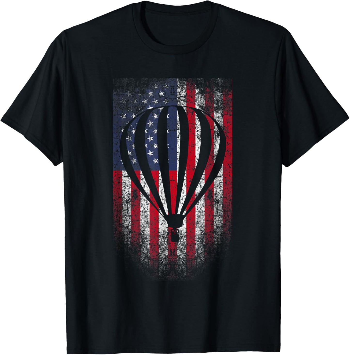 Hot Air Balloon Vintage USA Flag T-Shirt - T-Shirt | Black