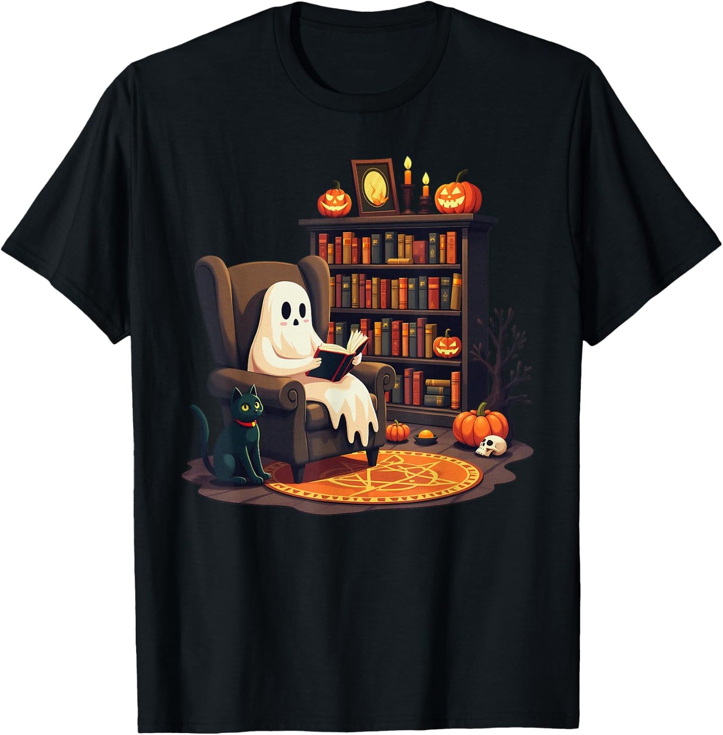 Retro Ghost Reading Books, Librarian Ghost Halloween Teacher T-Shirt - T-Shirt | Black