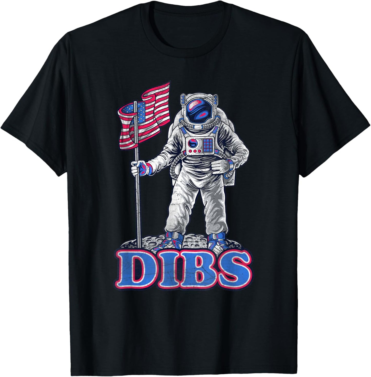 American Flag Astronaut Moon Dibs Red White Blue 4th of July Kids Men T-Shirt - T-Shirt | Black