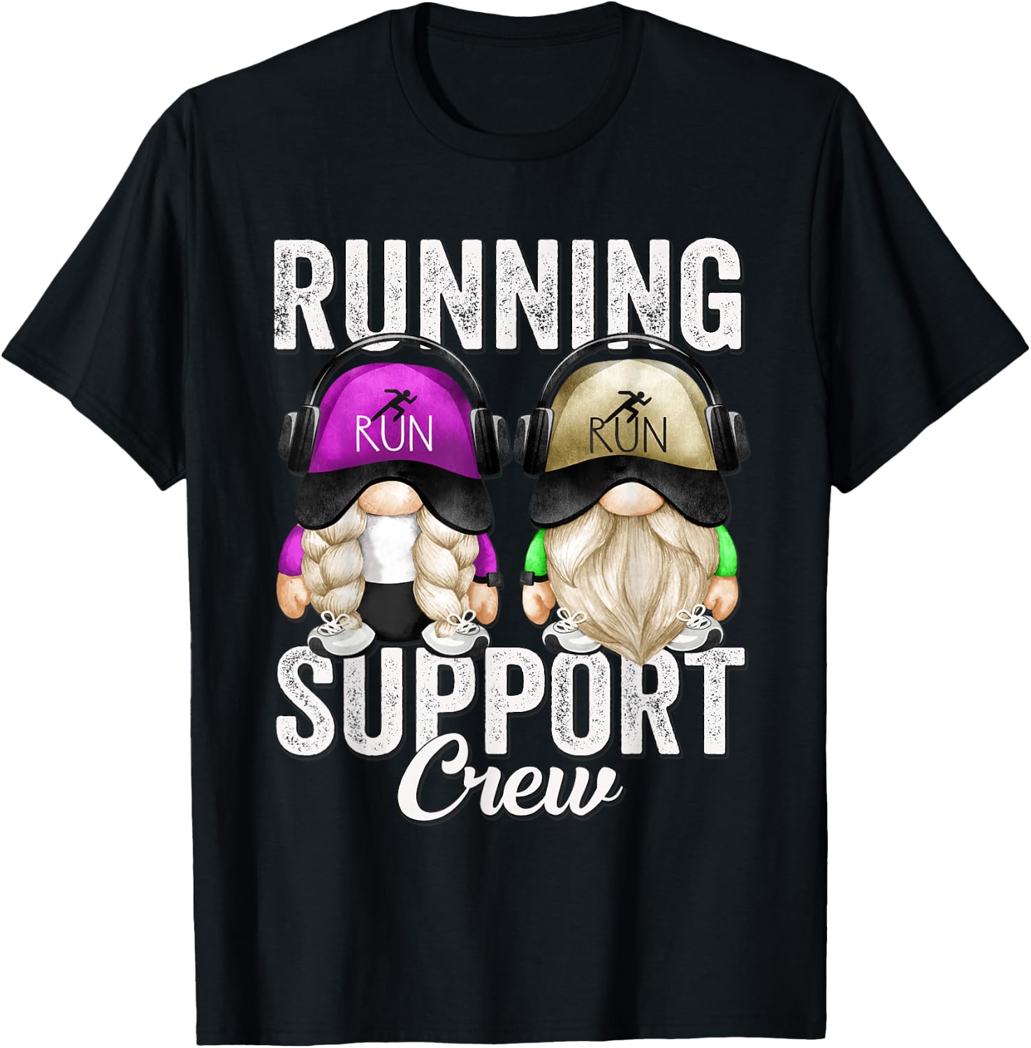 Funny Running Support Crew Gnomies For Half Marathon Runners T-Shirt - T-Shirt | Black