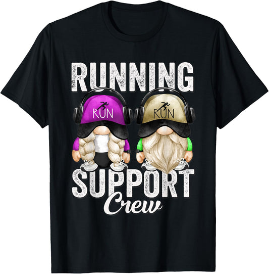 Funny Running Support Crew Gnomies For Half Marathon Runners T-Shirt - T-Shirt | Black