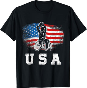 Wheelchair Basketball,Disability Sports Handicap Usa Flag T-Shirt - T-Shirt | Black
