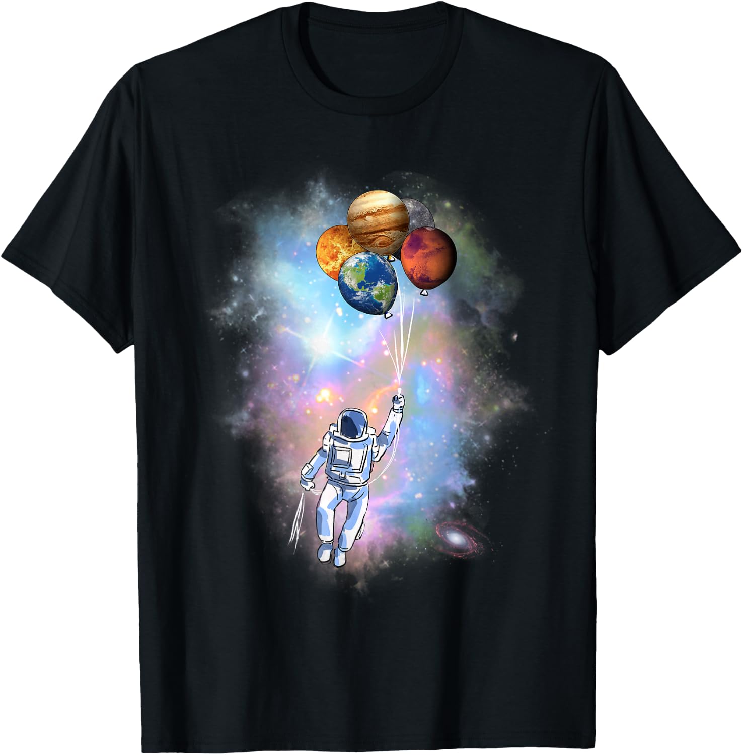 Astronaut Planet Balloon Space Exploration T-Shirt - T-Shirt | Black