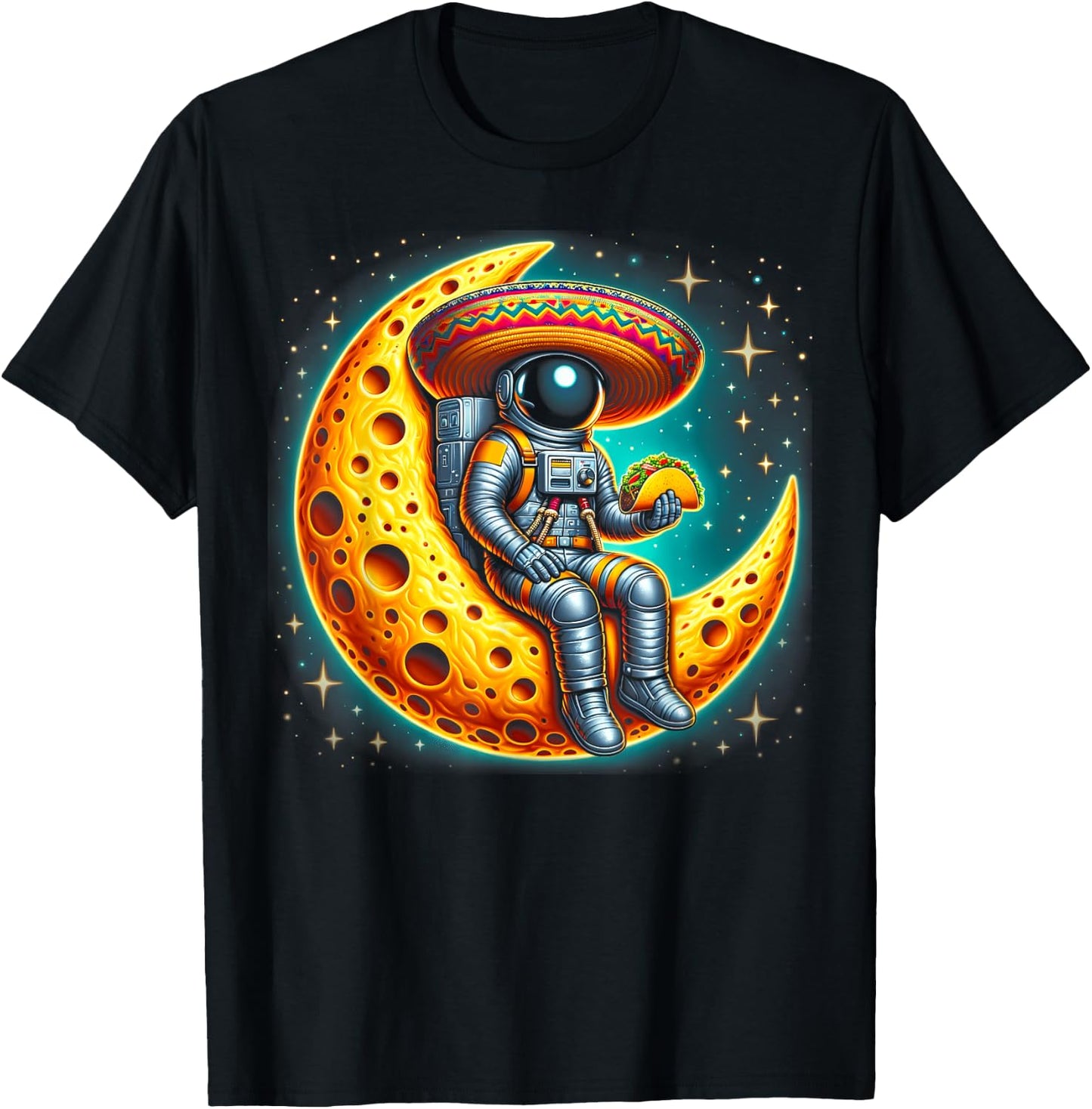 Cinco De Mayo Astronaut Space Mexico Sombrero Taco Moon T-Shirt - T-Shirt | Black