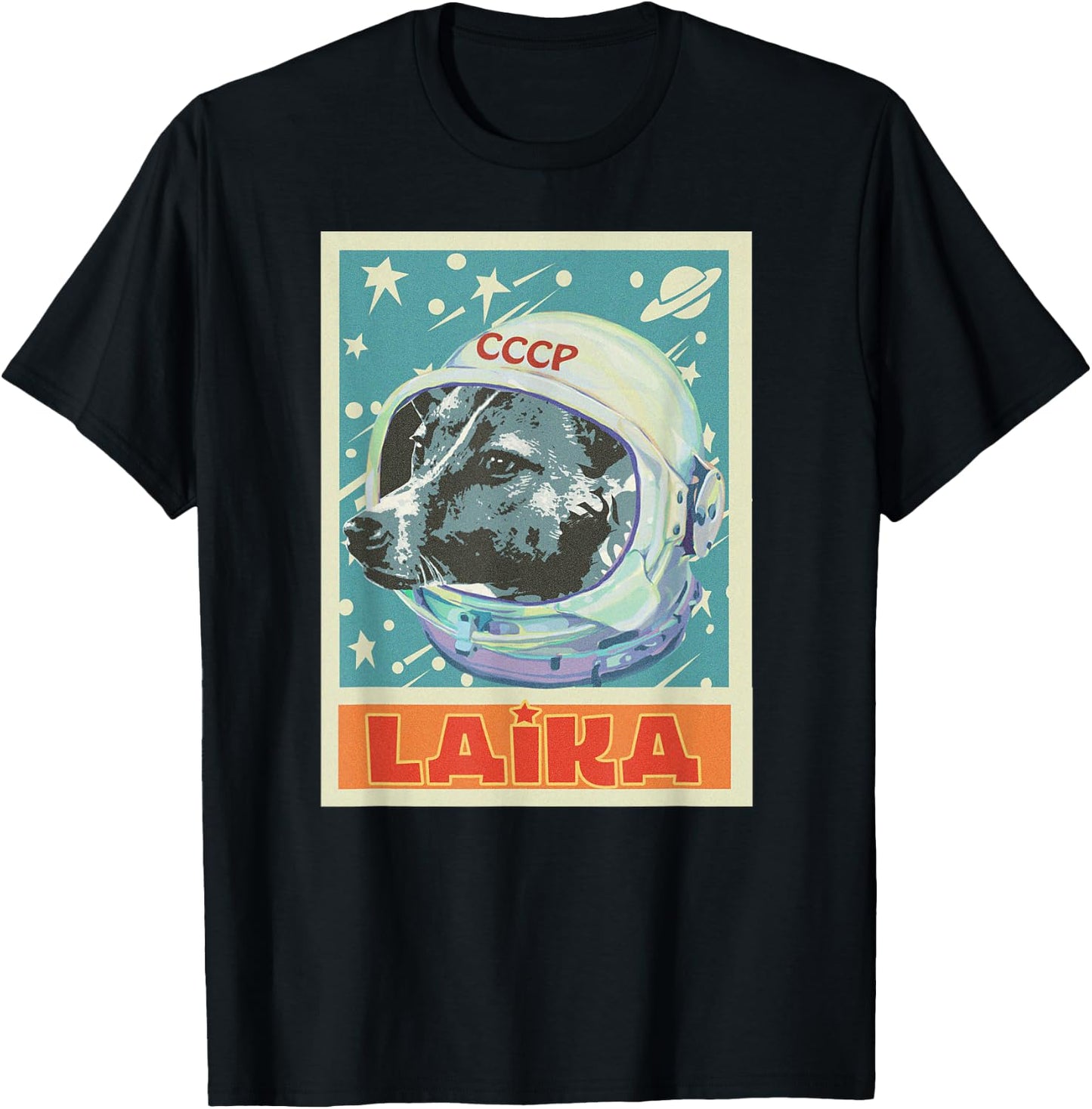 Soviet Union USSR T Astronaut Laika Dog Propaganda T-Shirt - T-Shirt | Black