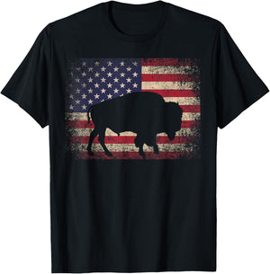 Buffalo Bison 4th of July Gift American Flag USA - America T-Shirt - T-Shirt | Black