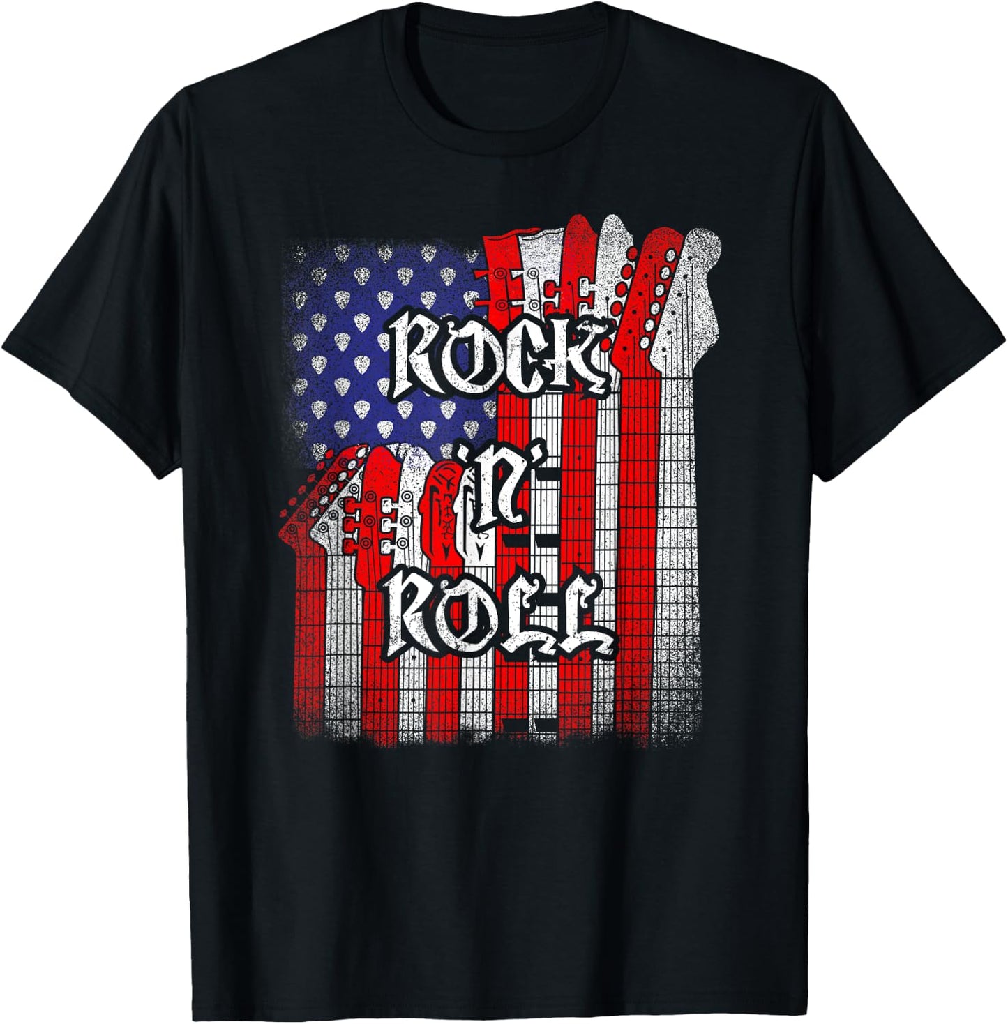 Rock And Roll American Flag Guitar , Independence Day T-Shirt - T-Shirt | Black