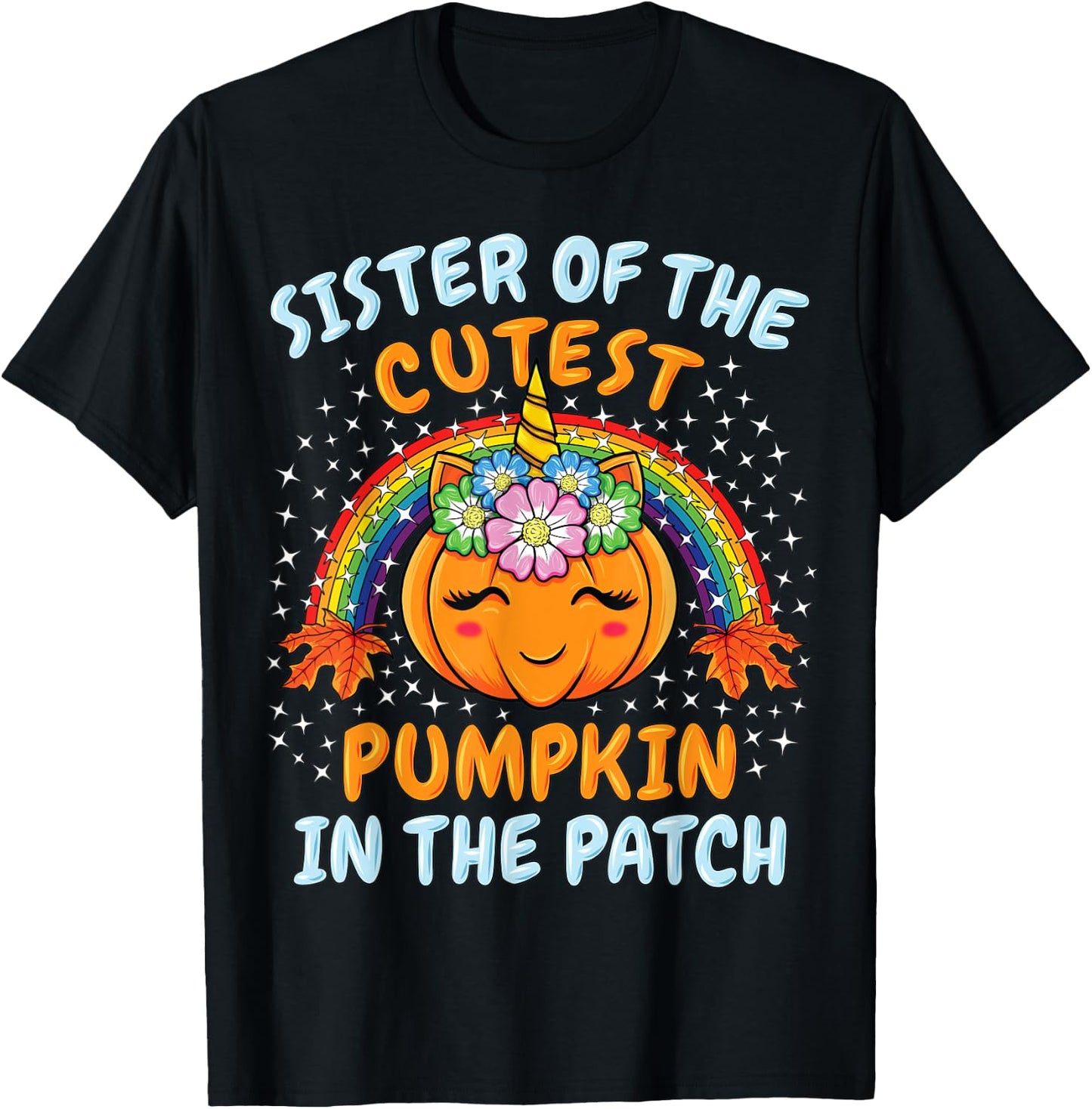 Sister Of The Cutest Pumpkin In The Patch Unicorn Pumpkins T-Shirt - T-Shirt | Black