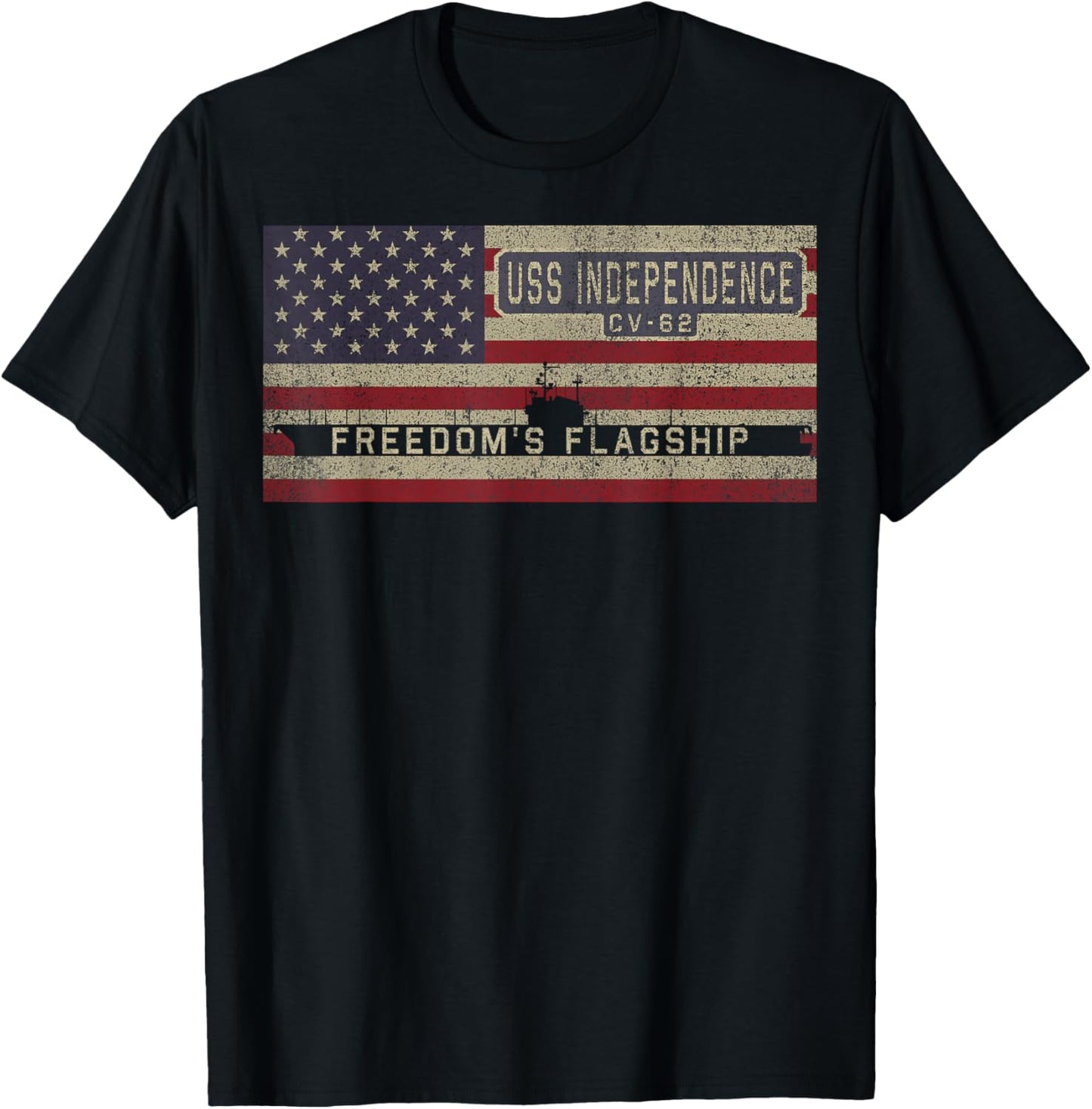USS Independence CV-62 Aircraft Carrier USA American Flag T-Shirt - T-Shirt | Black