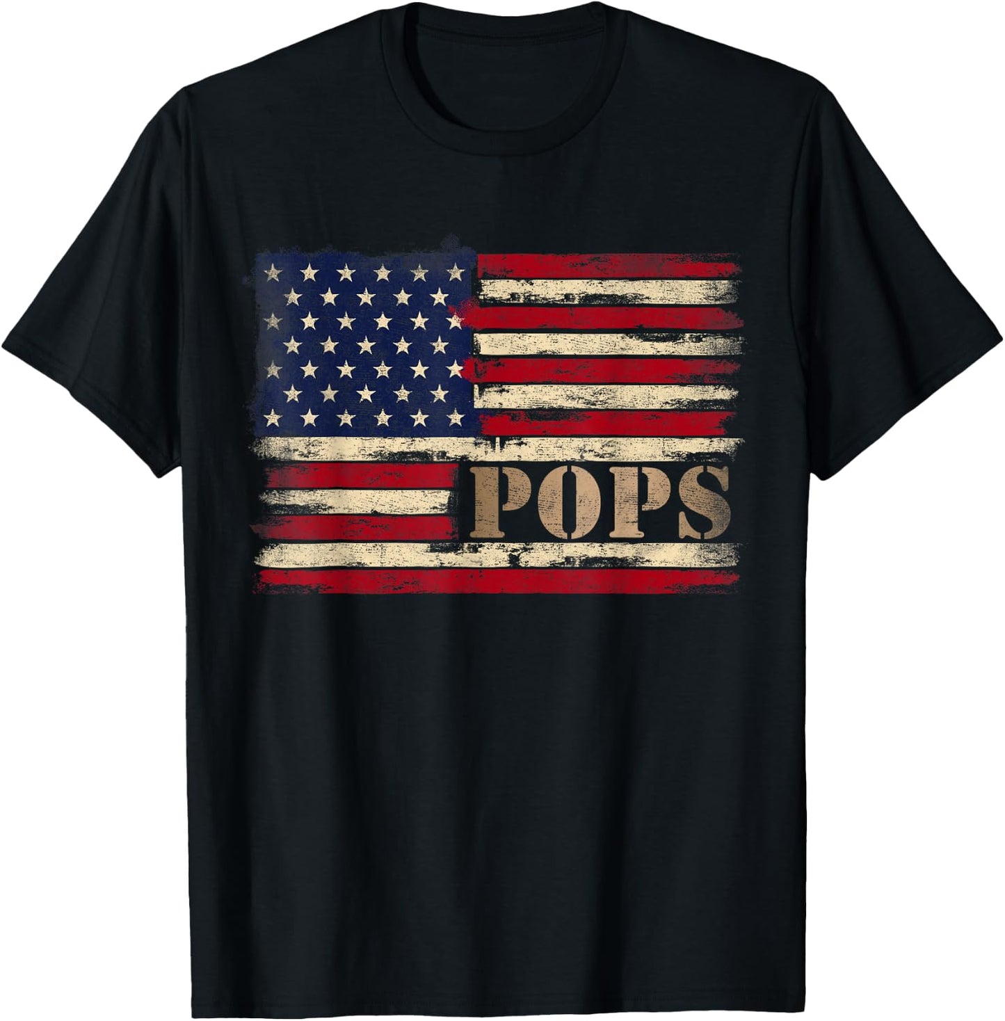 Retro Pops Bold Text USA Flag Fathers Day Grandpa T-Shirt - T-Shirt | Black