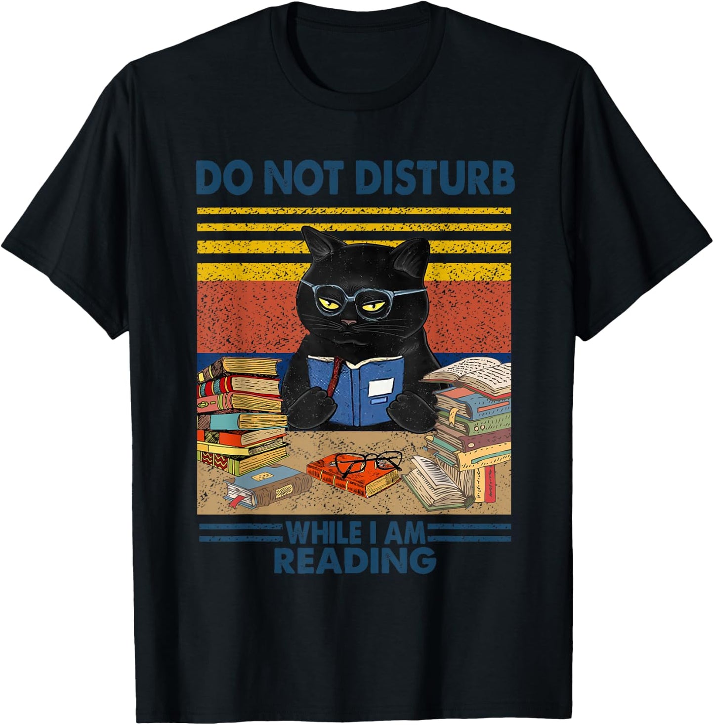Do Not Disturb When I'm Reading A Book Black Glassed Cat T-Shirt - T-Shirt | Black