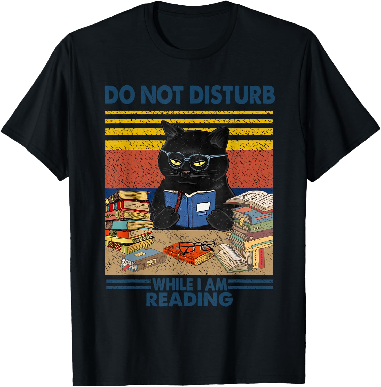 Do Not Disturb When I'm Reading A Book Black Glassed Cat T-Shirt - T-Shirt | Black