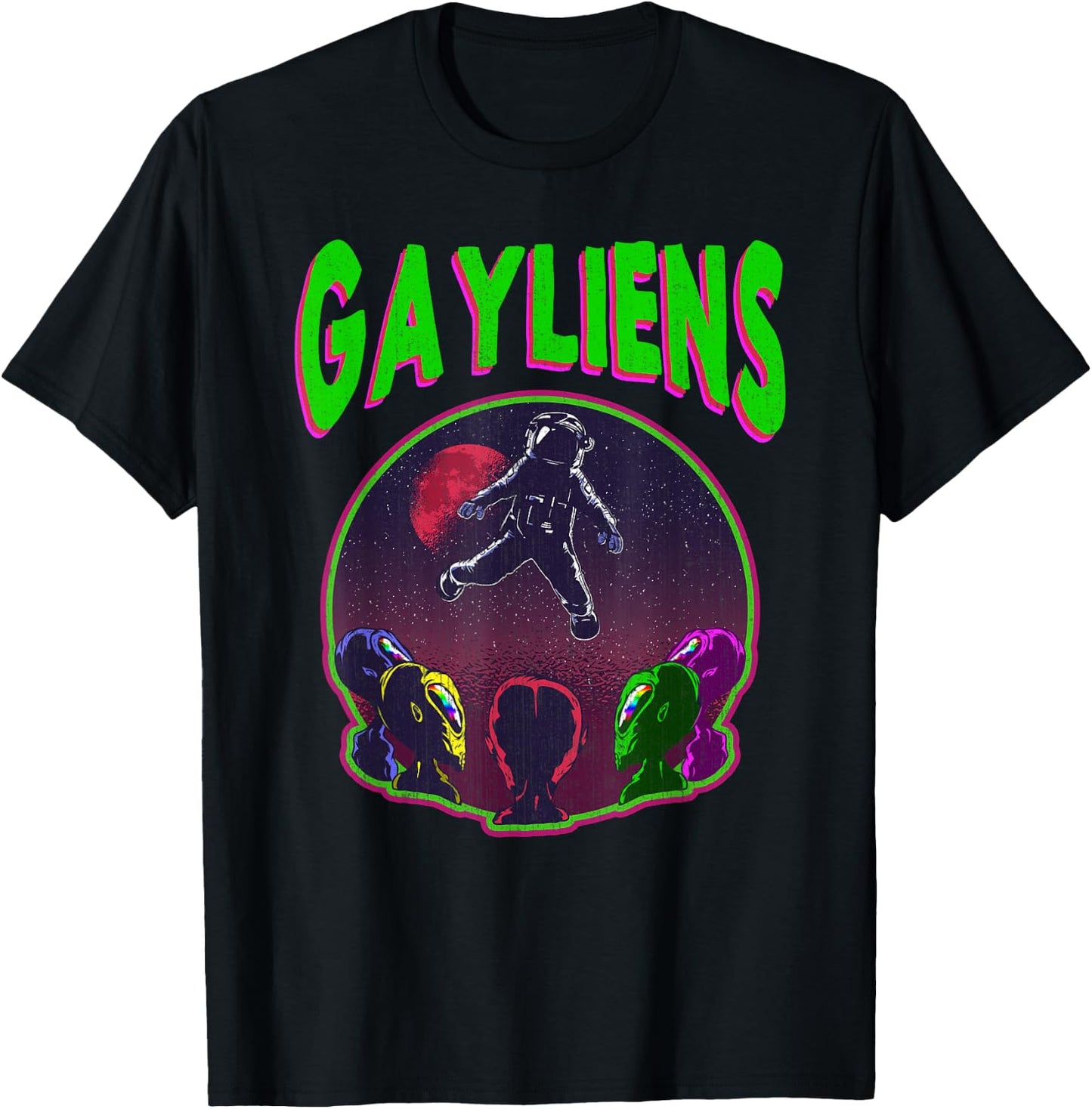 Gayliens Gay LGBTQ Rainbow Space Aliens Moon Astronaut Gift T-Shirt - T-Shirt | Black