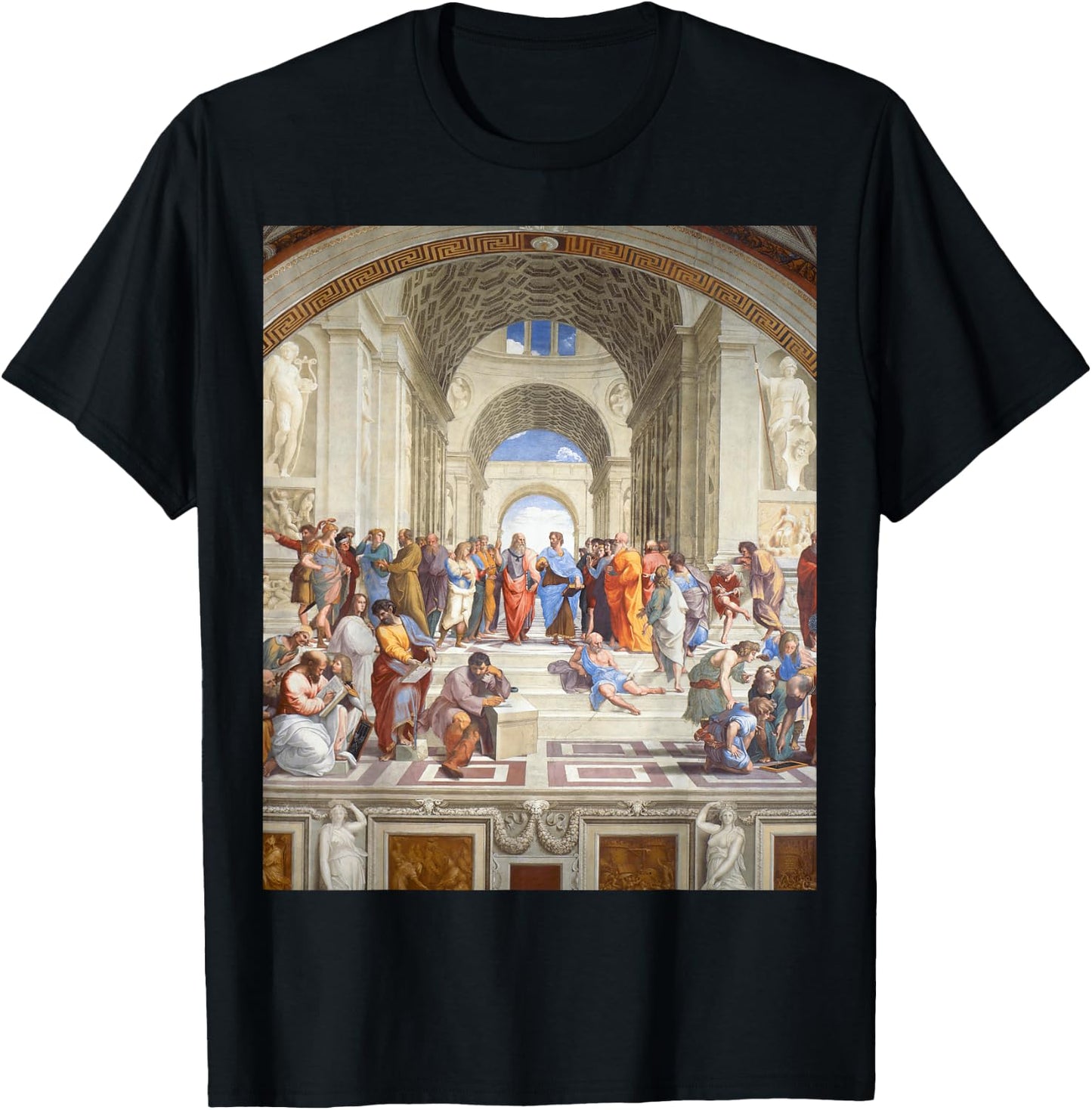 Renaissance Famous Painting The School of Athens T-Shirt - T-Shirt | Black