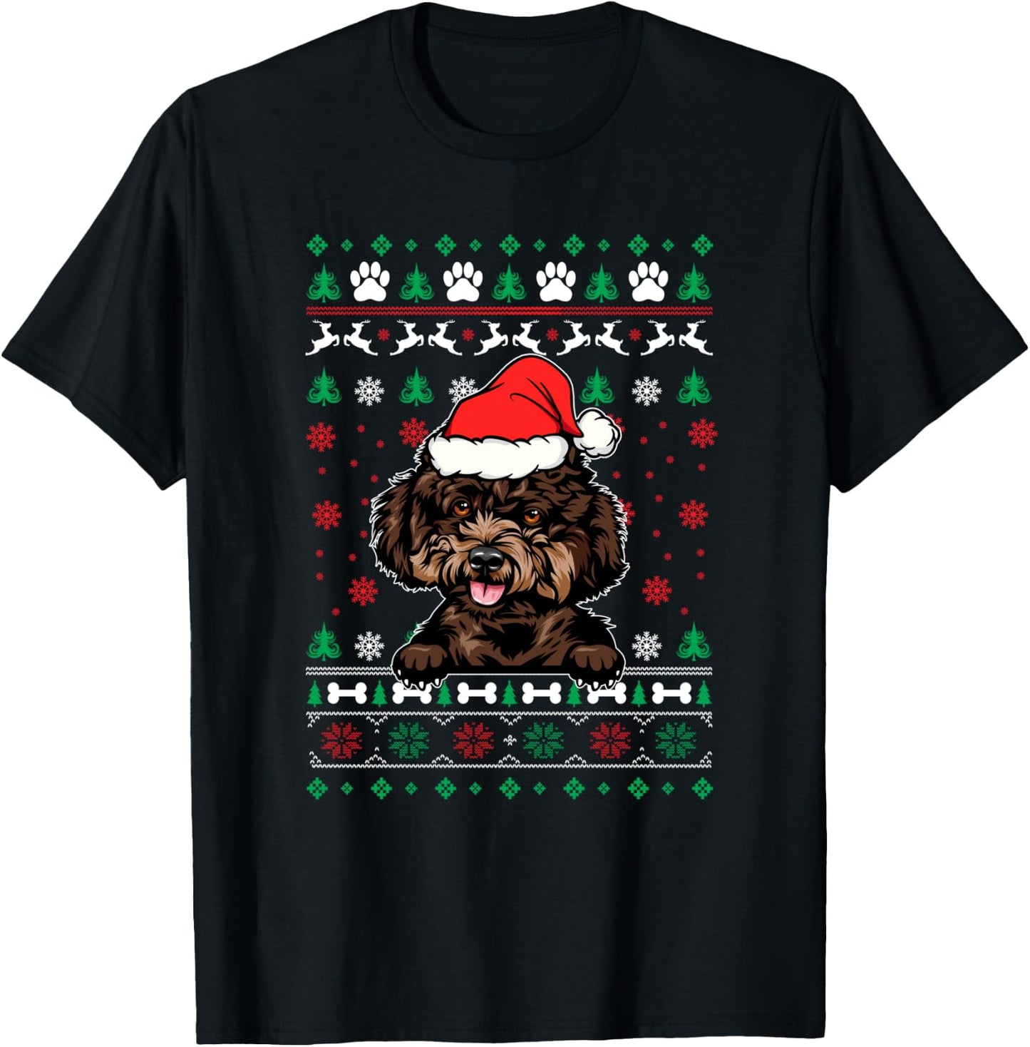 Poodle Dog Lovers Christmas Ugly Christmas Sweater T-Shirt - T-Shirt | Black