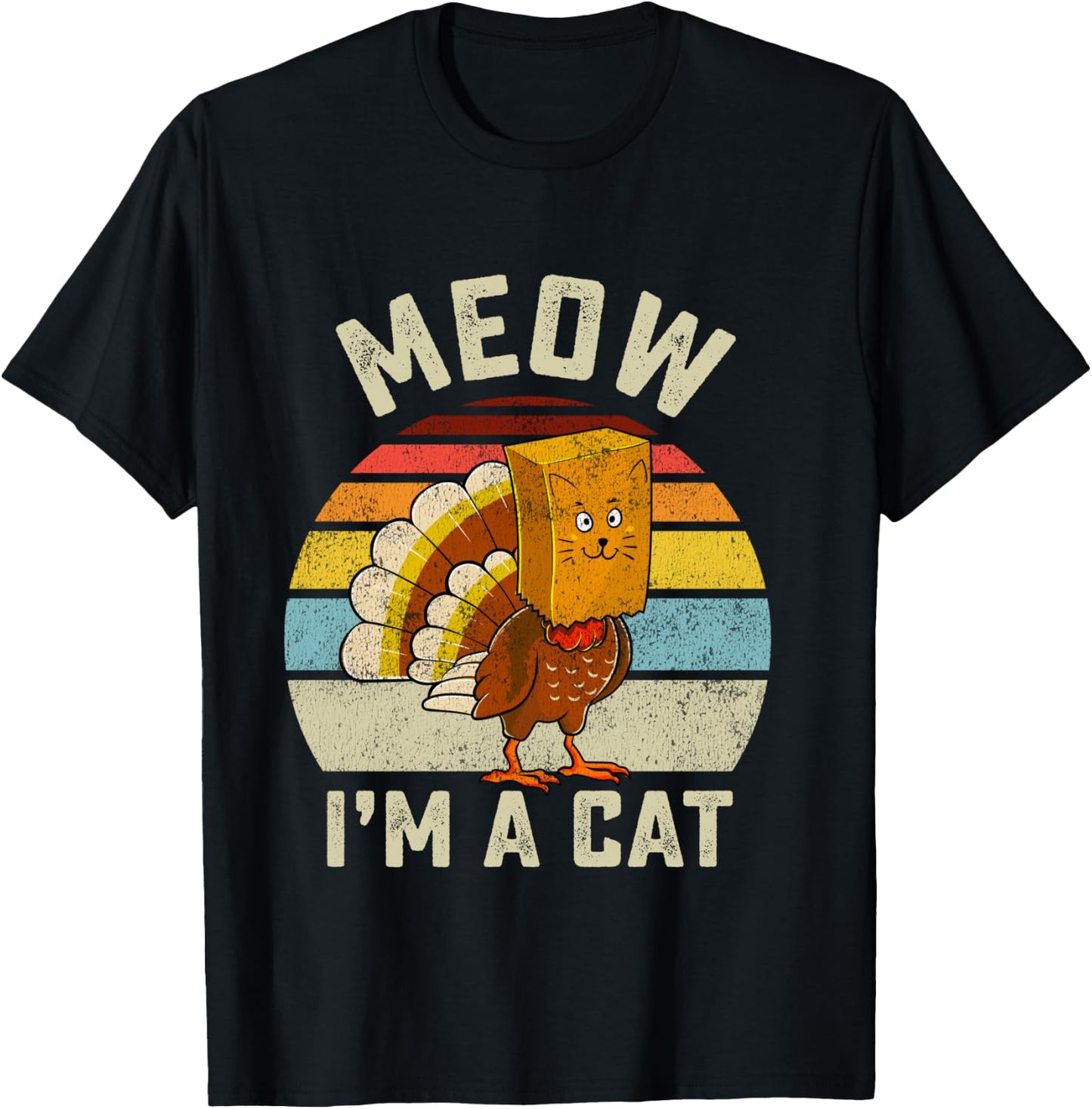 Thanksgiving Funny Turkey Fake Cat Retro Women Men Kids T-Shirt - T-Shirt | Black