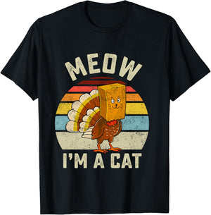 Thanksgiving Funny Turkey Fake Cat Retro Women Men Kids T-Shirt - T-Shirt | Black