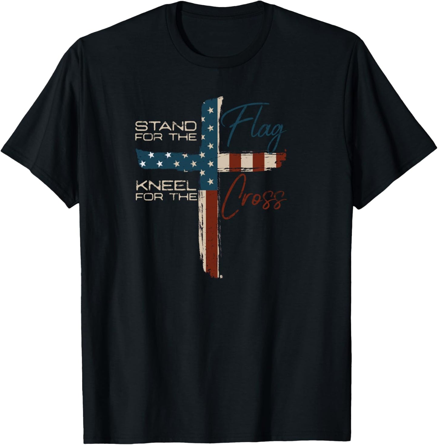 Stand the Flag and Cross Faith American Christian T-Shirt - T-Shirt | Black