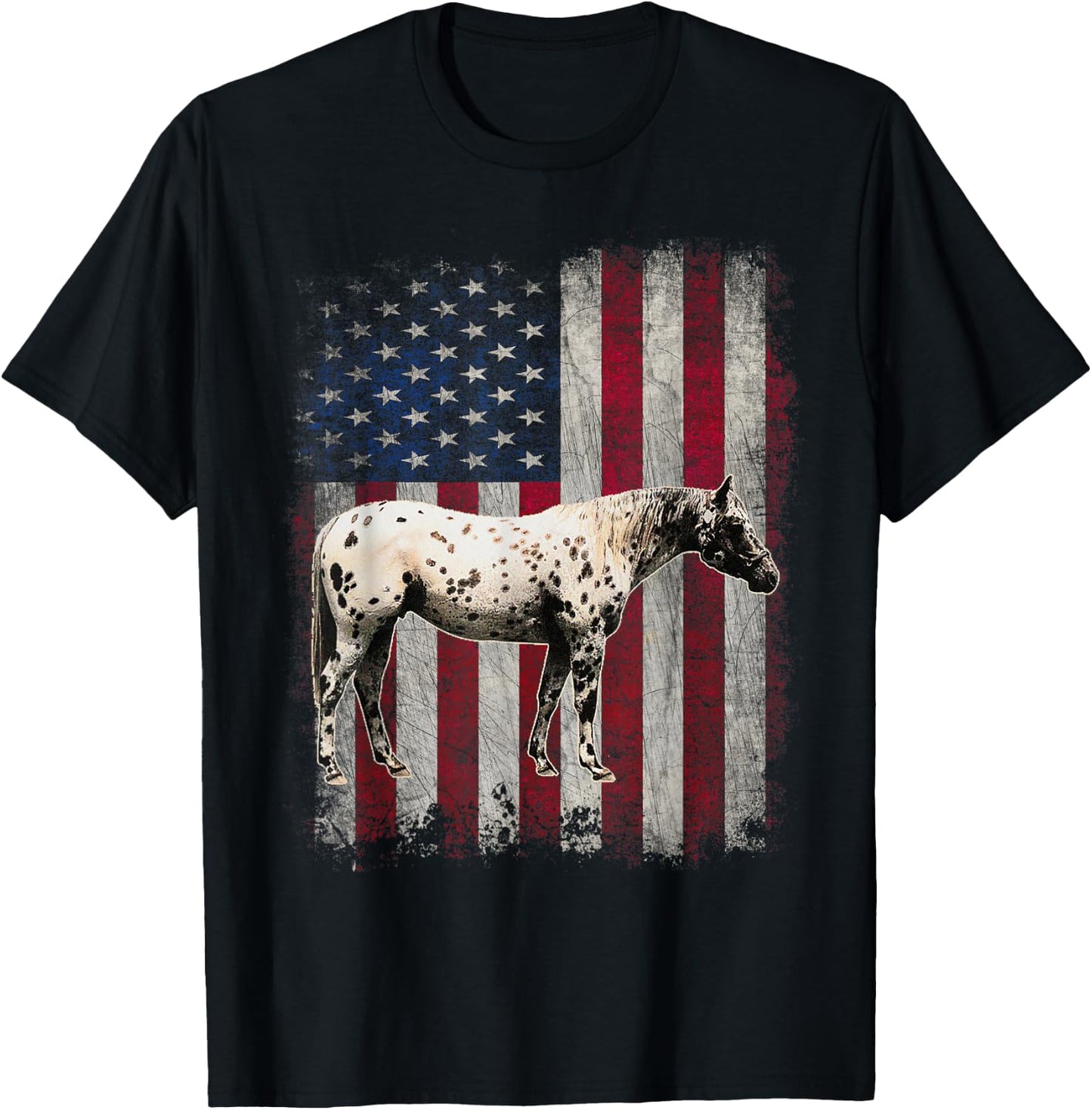 Appaloosa Horse Patriotic American Flag Vintage Horseback Women Kids Men T-Shirt - T-Shirt | Black