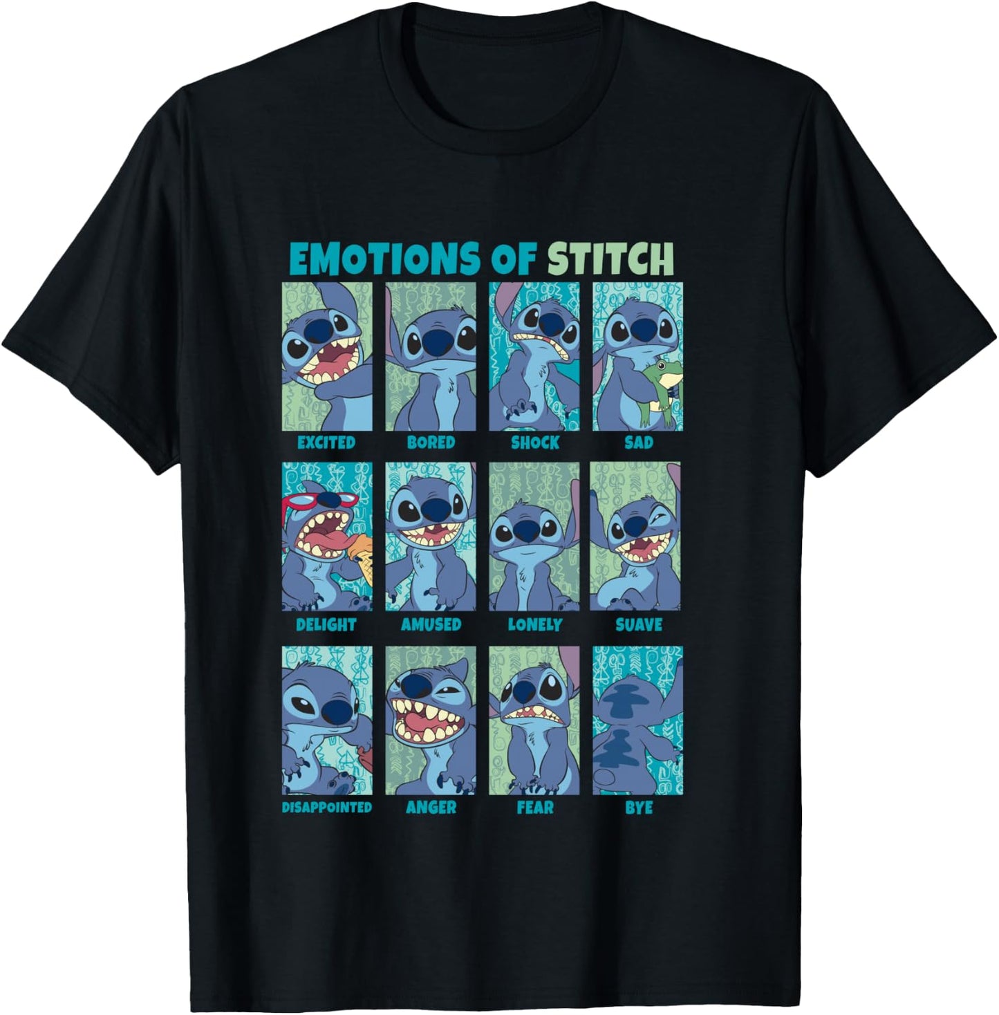 Disney Lilo & Stitch Emotions of Stitch Box Up Panels T-Shirt - T-Shirt | Black