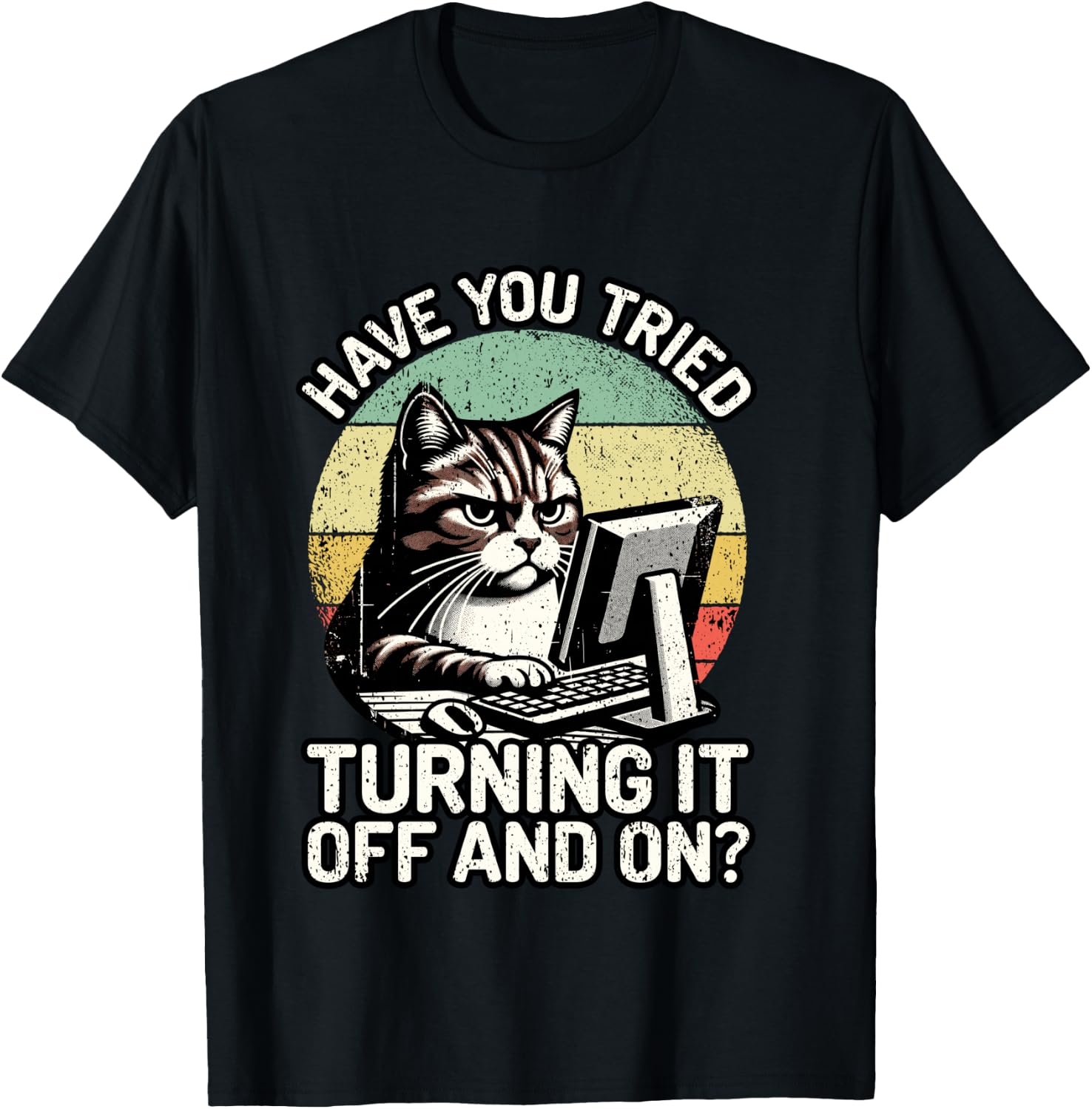 Tech Support Humor I Cat Tech Engineer I Computer IT Guy T-Shirt - T-Shirt | Black