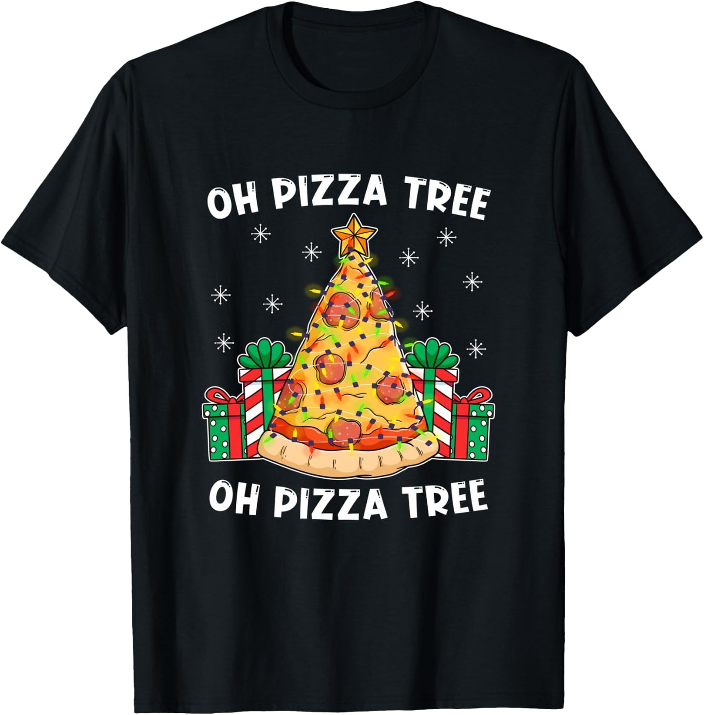 Oh Pizza Tree Xmas Food Present Christmas Pizza Tree T-Shirt - T-Shirt | Black