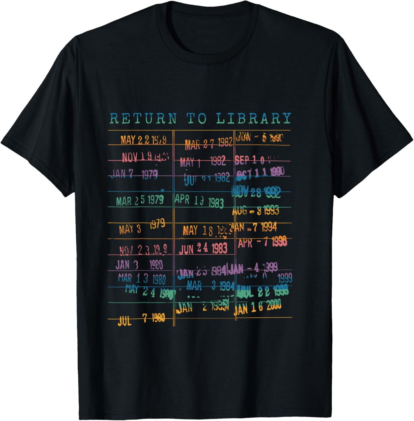 Library Card Vintage Book Due Date Bookish Rainbow Reading T-Shirt - T-Shirt | Black