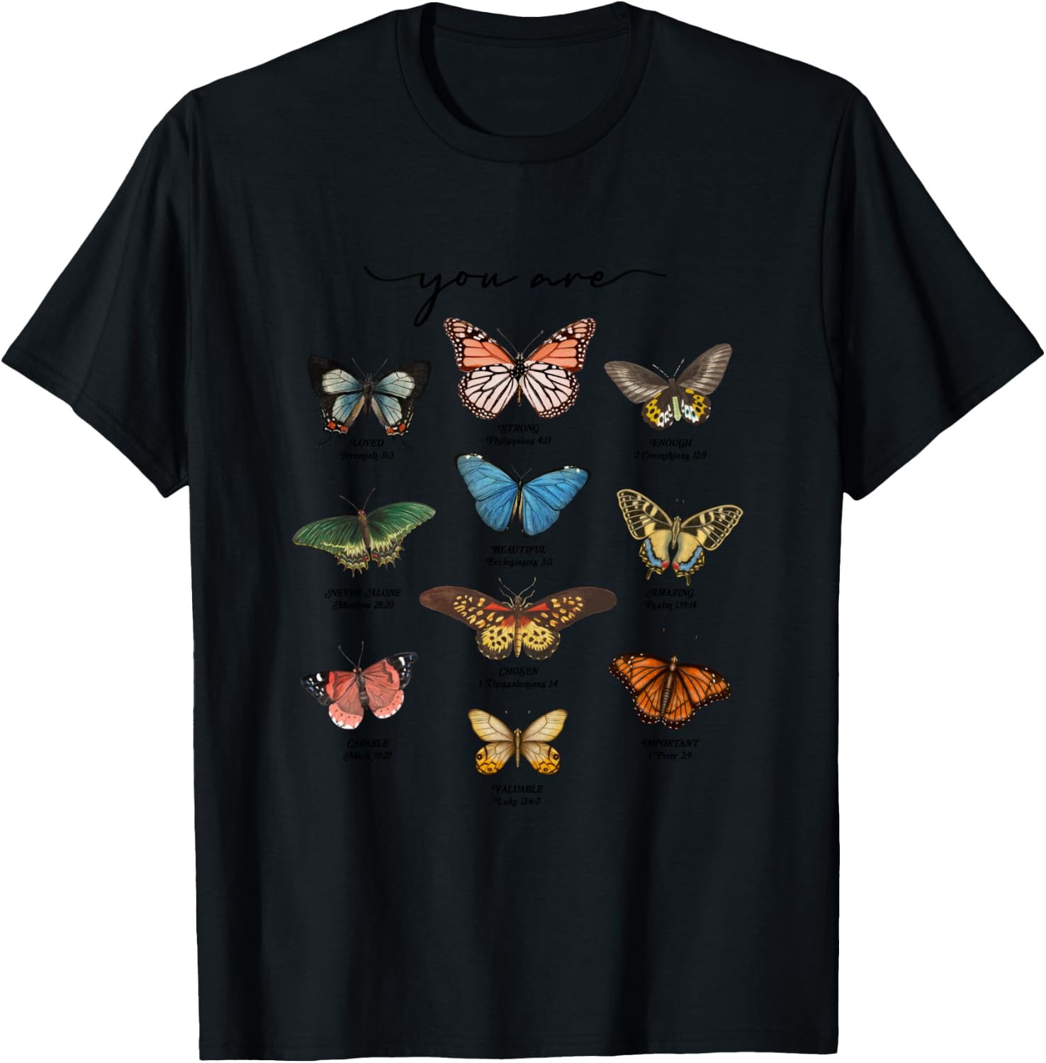 Butterfly Bible Verse You Are Loved Christian Jesus Faith T-Shirt - T-Shirt | Black