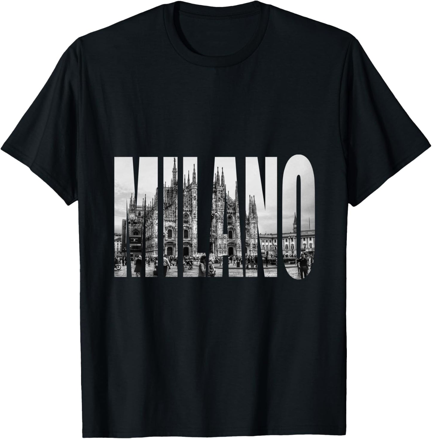 Milano Duomo Black and White Logo Image T-Shirt - T-Shirt | Black