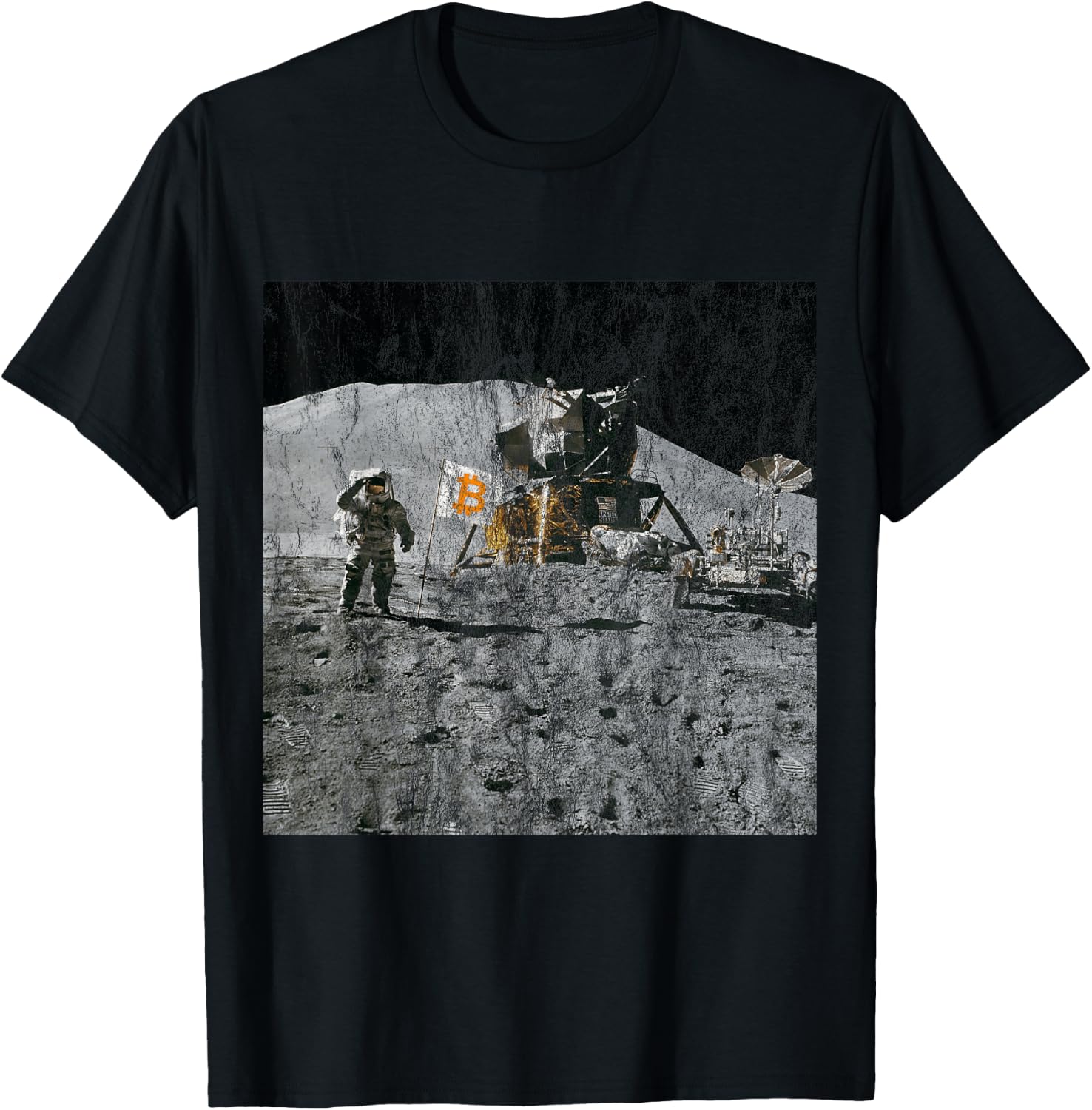 Real Photo From 1969 Apollo 11 BTC Bitcoin To The Moon T-Shirt - T-Shirt | Black
