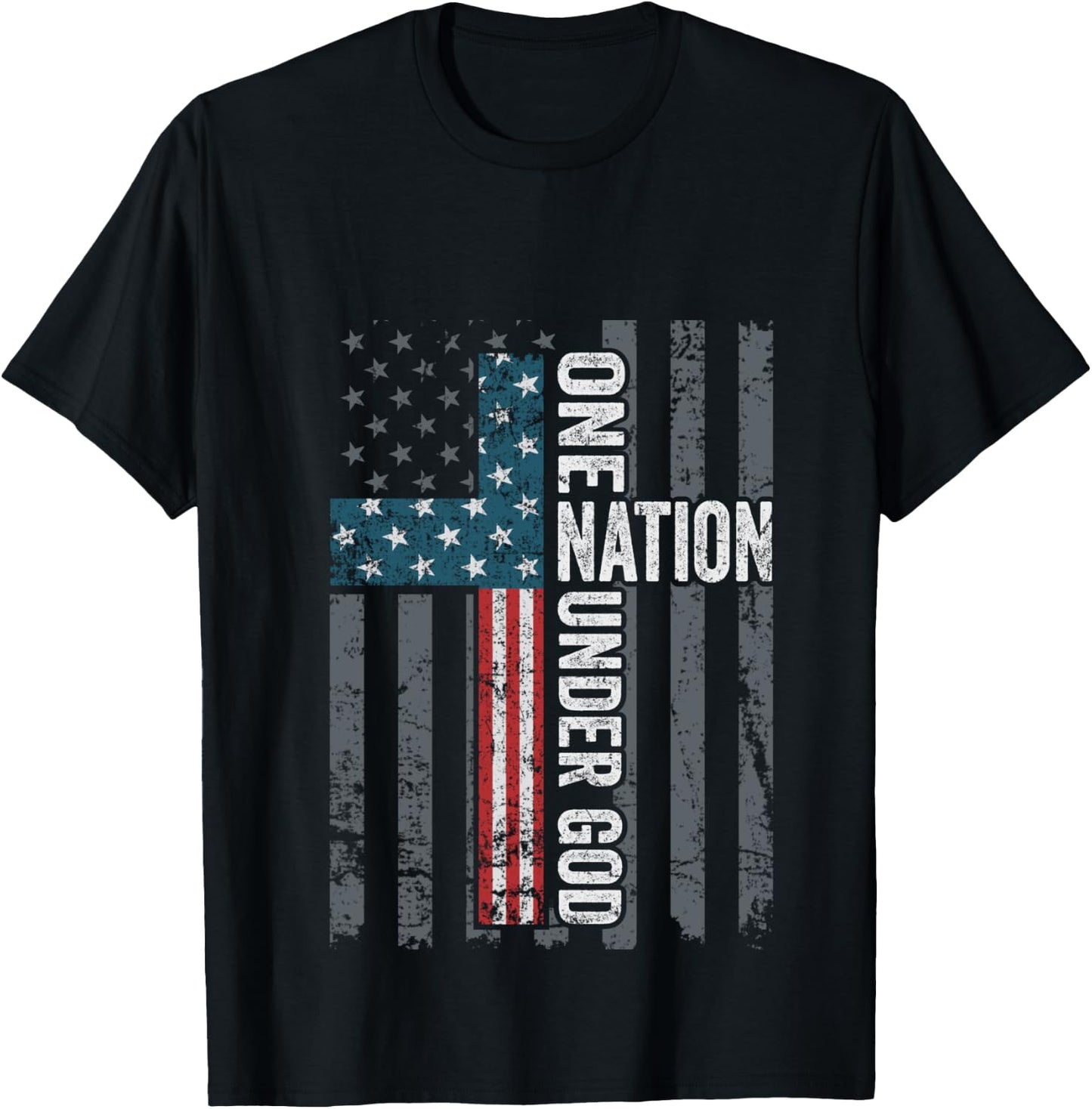ONE NATION UNDER GOD - USA Cross Flag Christian - ON BACK T-Shirt - T-Shirt | Black
