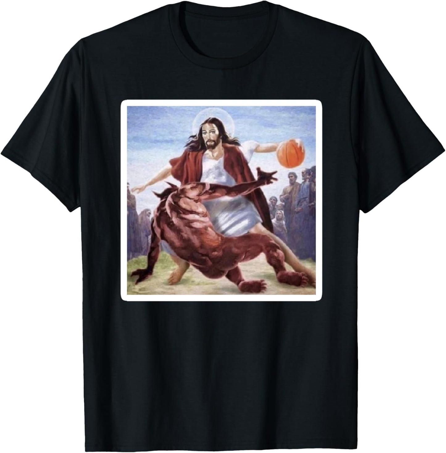 Jesus Crossing Up Satan Basketball T-Shirt - T-Shirt | Black