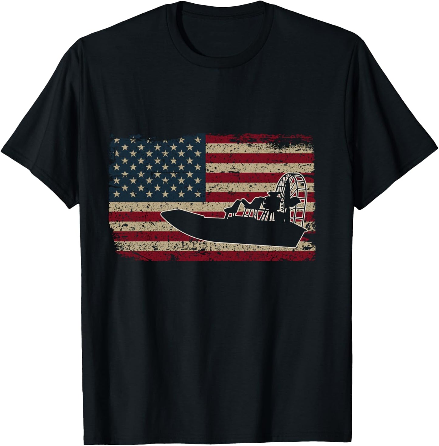 Airboat America Flag I Patriotic Airboat Captain Racing Gift T-Shirt - T-Shirt | Black